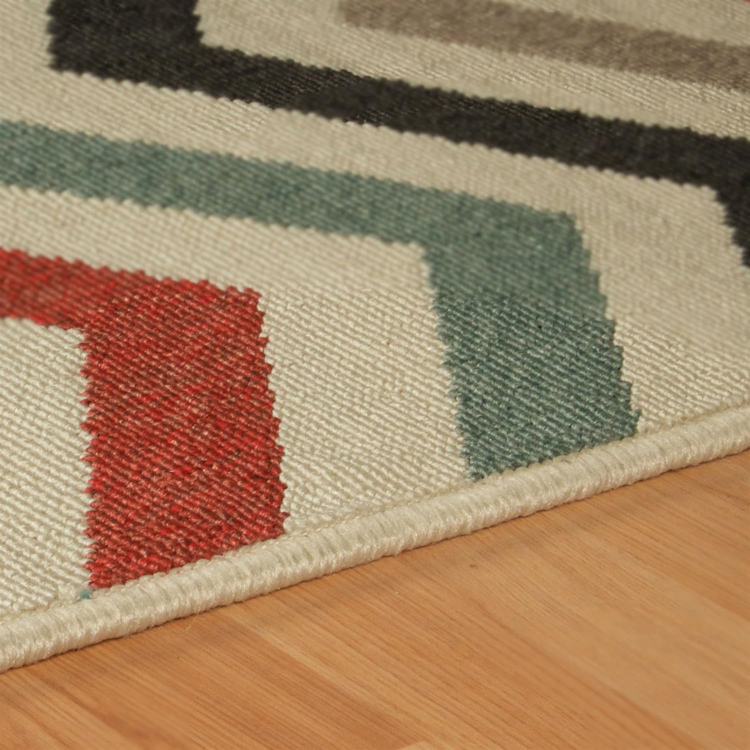 Superior Indoor/ Outdoor Large Area Rug, Jute Backed Rugs, Home Decor For Patio, Entryway, Kitchen, Living Room, Poolside, Office, Modern, Zig-Zag Floor Throw, Chevron Collection, 5' x 8', Multicolor