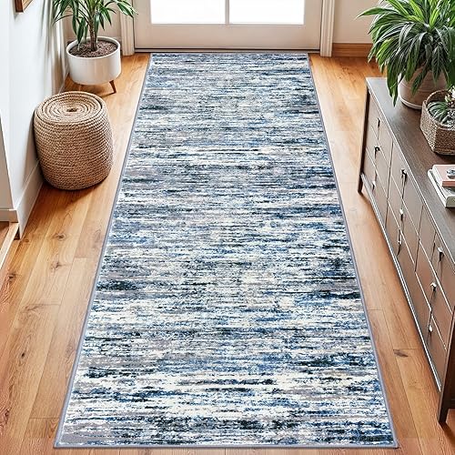 Miniatura 130 de Alfombra moderna abstracta de 2 x 6 pies, alfombra de pasillo lavable gris negro multi para cocina, antideslizante, suave, alfombra delgada de Gris