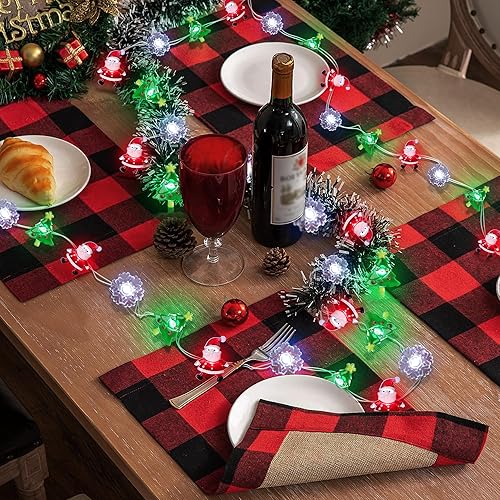 Miniatura 6 de [Temporizador] Decoraciones de luces de Navidad, 10 pies, 30 LED, funciona con pilas, árbol de Navidad, Papá Noel, copo de nieve, 8 modos de