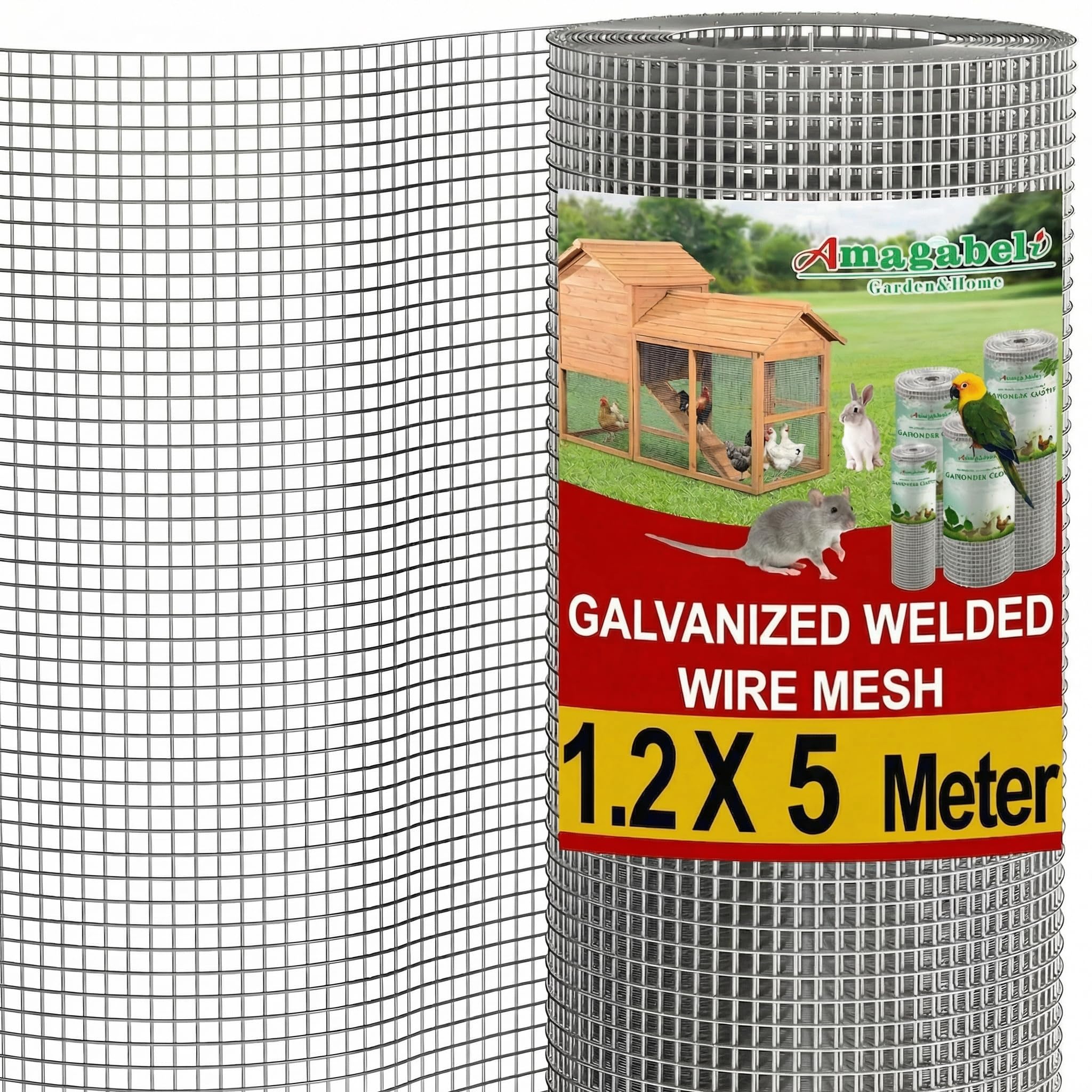 Amagabeli Drahtgitter feinmaschig Rostfrei | 1,2 x 5 Meter | Wühlmausgitter für Hochbeete mit 6,3 mm Maschenweite | 0,6 mm Draht Stärke Hasendraht Volierendraht Hochbeet