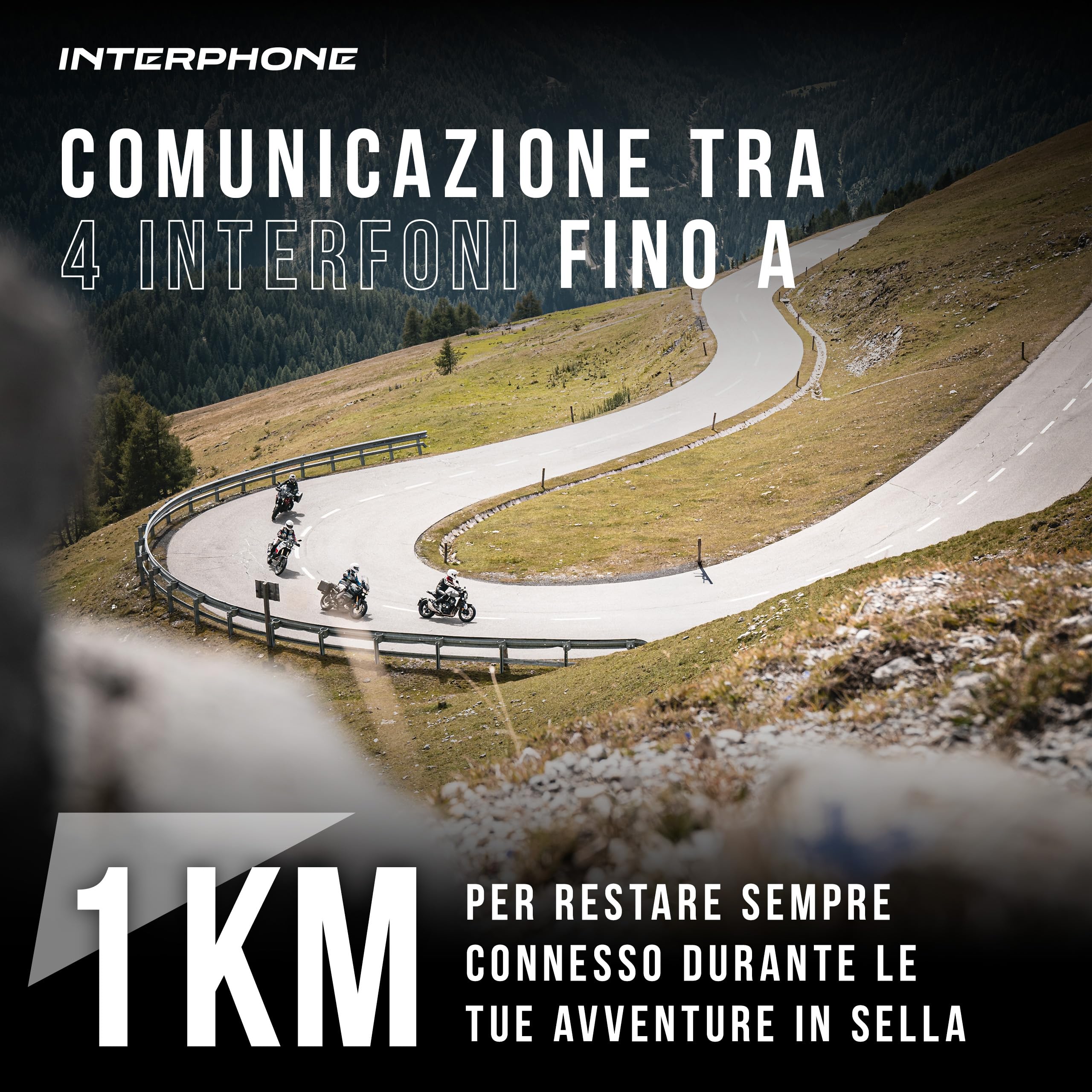 INTERPHONE SPORT HD Doppio Interfono Casco Moto Auricolari HD Hifi 40mm 4 Motociclisti 1Km Autonomia 20 Ore Impermeabile GPS TFT Universale 2024