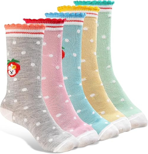 Texlon Kids Calf Length Cotton Spandex Socks For Girls (Pack of 5)(Multicolor)