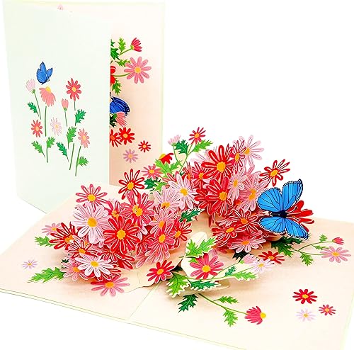 PopLife Tarjeta desplegable 3D de margaritas coloridas con margaritas para el día de la madre, tarjeta de cumpleaños, aniversario, agradecimiento,