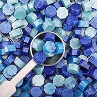 Vista 2 de Yoption 300 cuentas de cera selladora de mezcla azul, cuentas octágonas vintage con 4 velas y 2 cucharas de fusión para sello (mezcla azul)