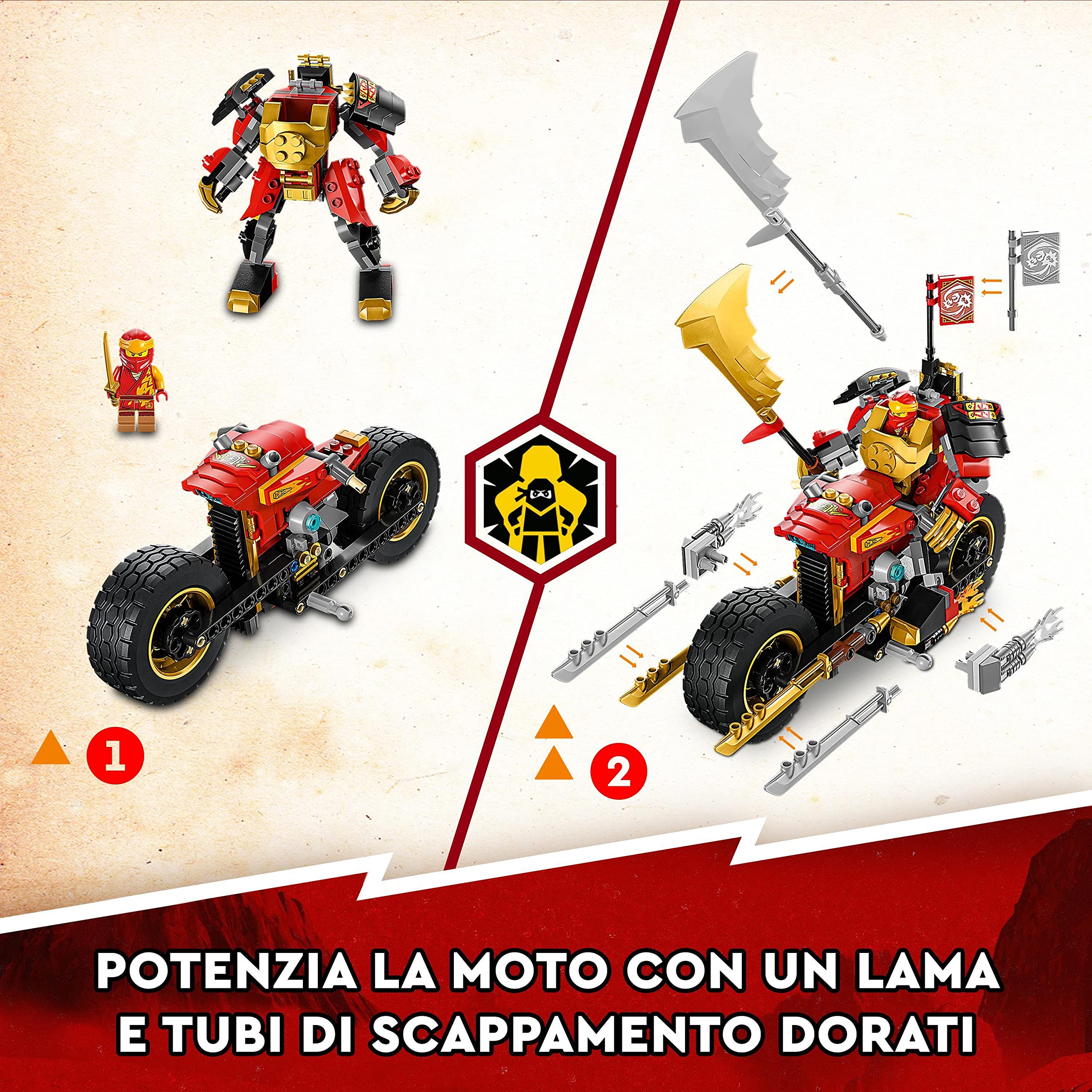 LEGO NINJAGO Mech Rider di Kai - EVOLUTION, Moto Giocattolo Ninja Potenziabile, Giochi per Bambini, Bambine, Ragazzi e Ragazze da Collezione con Action Figure e 2 Minifigure 71783