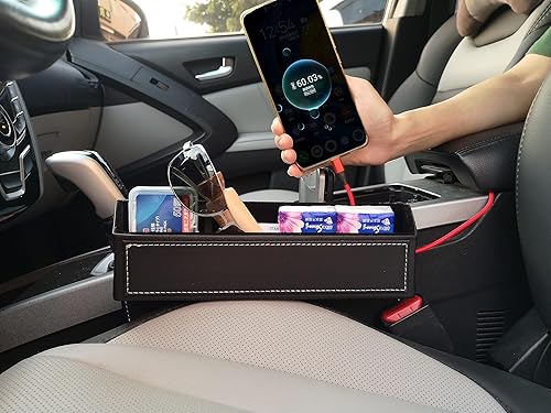 Miniatura 3 de keketuohai Caja de almacenamiento de cuero para asiento de automóvil, paquete de 2 unidades para asiento de automóvil, relleno de espacio de