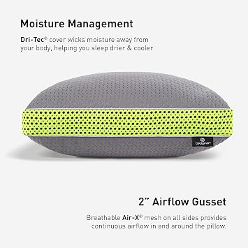 Bedgear Multi-Position Performance Pillow, Medium Soft Cooling Pillow for Back, Side & Stomach Sleepers - React Blend Fill, Breathable Airflow Design, Dri-Tec Moisture-Wicking Cover - Hypoallergenic