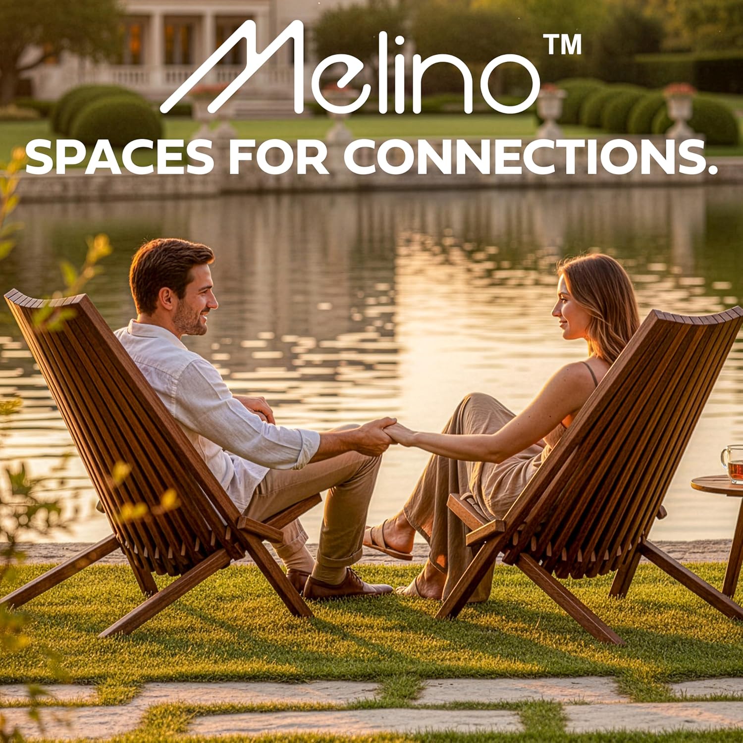 Melino 2PCS Wooden Folding Tamarack Chairs, FSC Certified Acacia Low Profile Adirondack Chairs, Wood Folding Chair for Outdoor, Patio, Porch, Pool, Backyard, Garden, Balcony and Deck - Chestnut - Pair