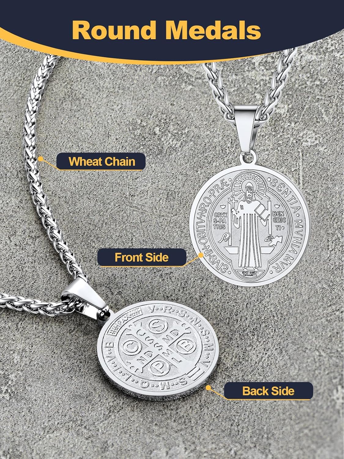 U7 Saint Benedict Medal Necklace (Steel+Gold)