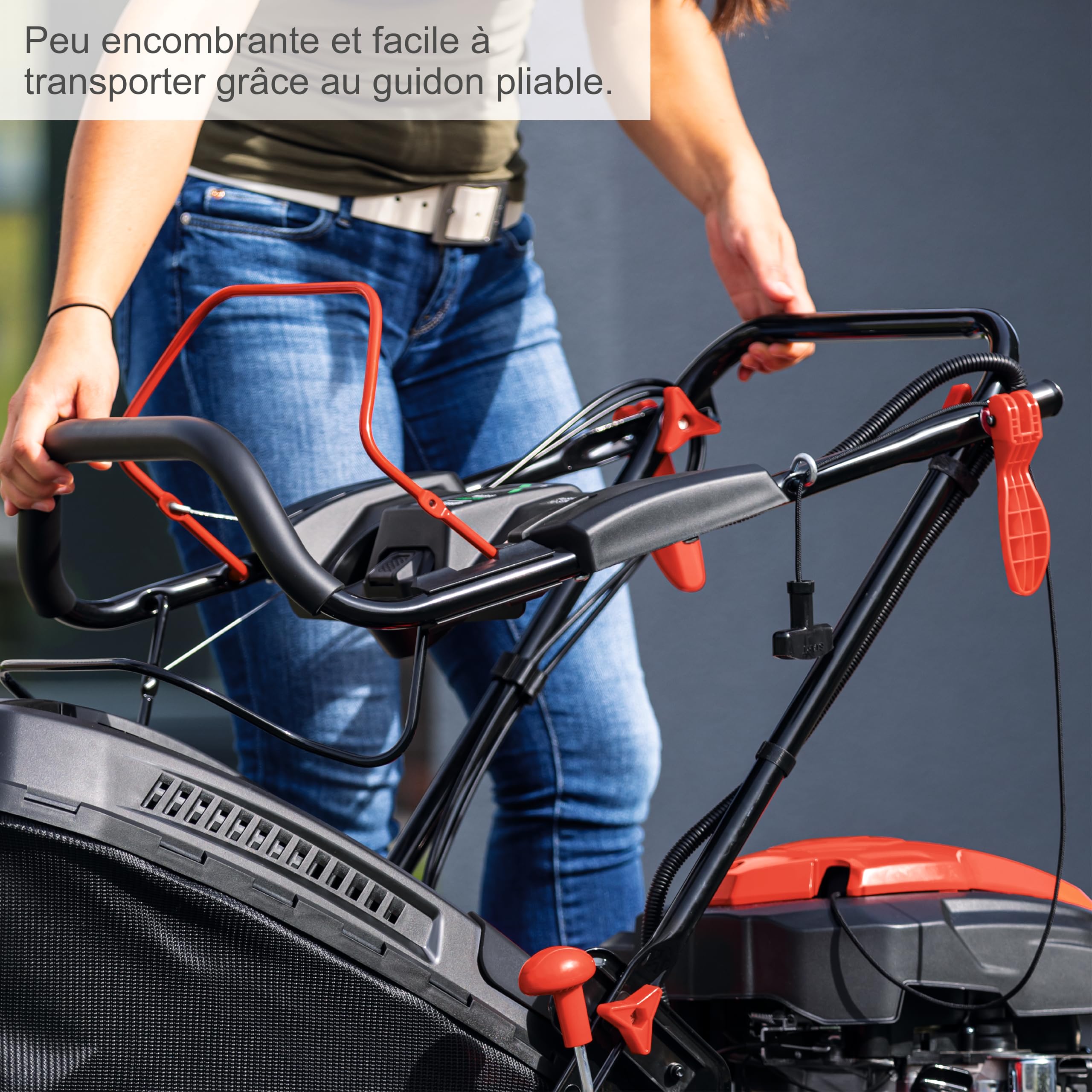 Scheppach Tondeuse à Gazon Thermique MS225-56 - Moteur 4 Temps 6 CV - 224 cm3 - Largeur de Coupe 56 cm - 2200 m² - bac 65L - Hauteur de Coupe 25-75 mm