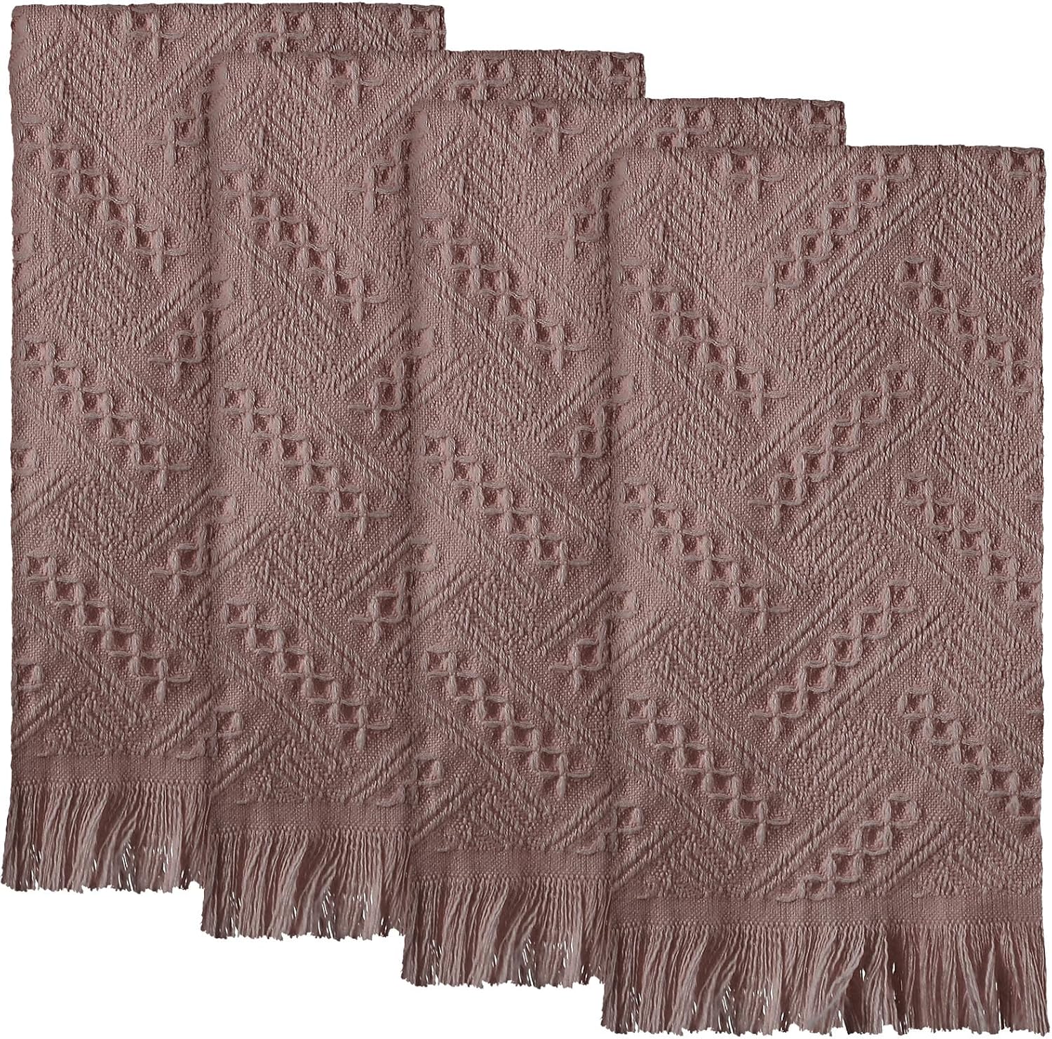 4 Pack Boho Bathroom Hand Towel 14 x 30 Inch 100% Turkish Cotton Decorative Boho Kitchen Hand Towel Farmhouse Bathroom Decor Set Absorbent Soft Guest Tea Gift(Brown)