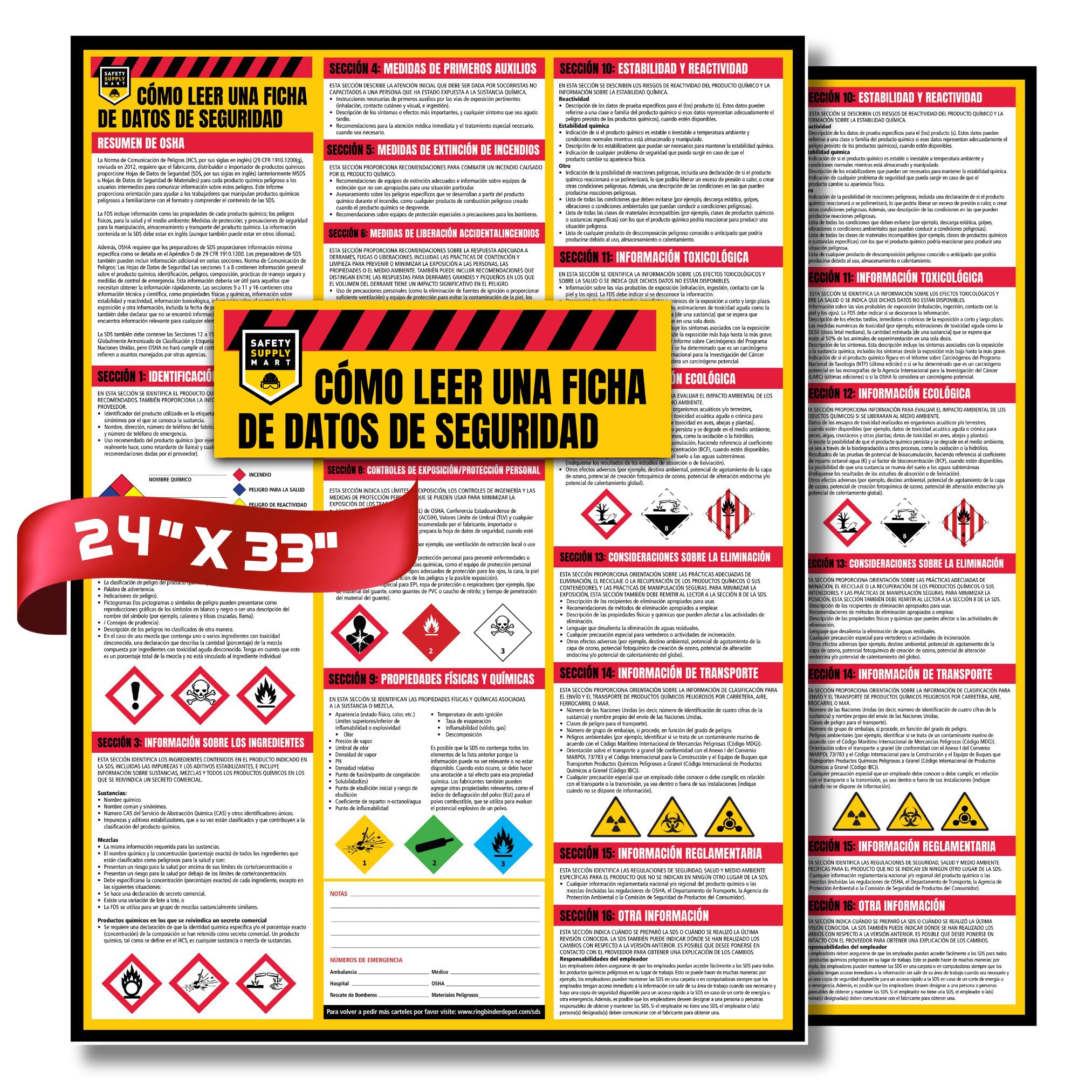 Performore Bilingual SDS Safety Poster Set Spanish English 2 Pack 24x33 Workplace Hazard Communication Sign UV Coated Paper OSHA Reference Chart