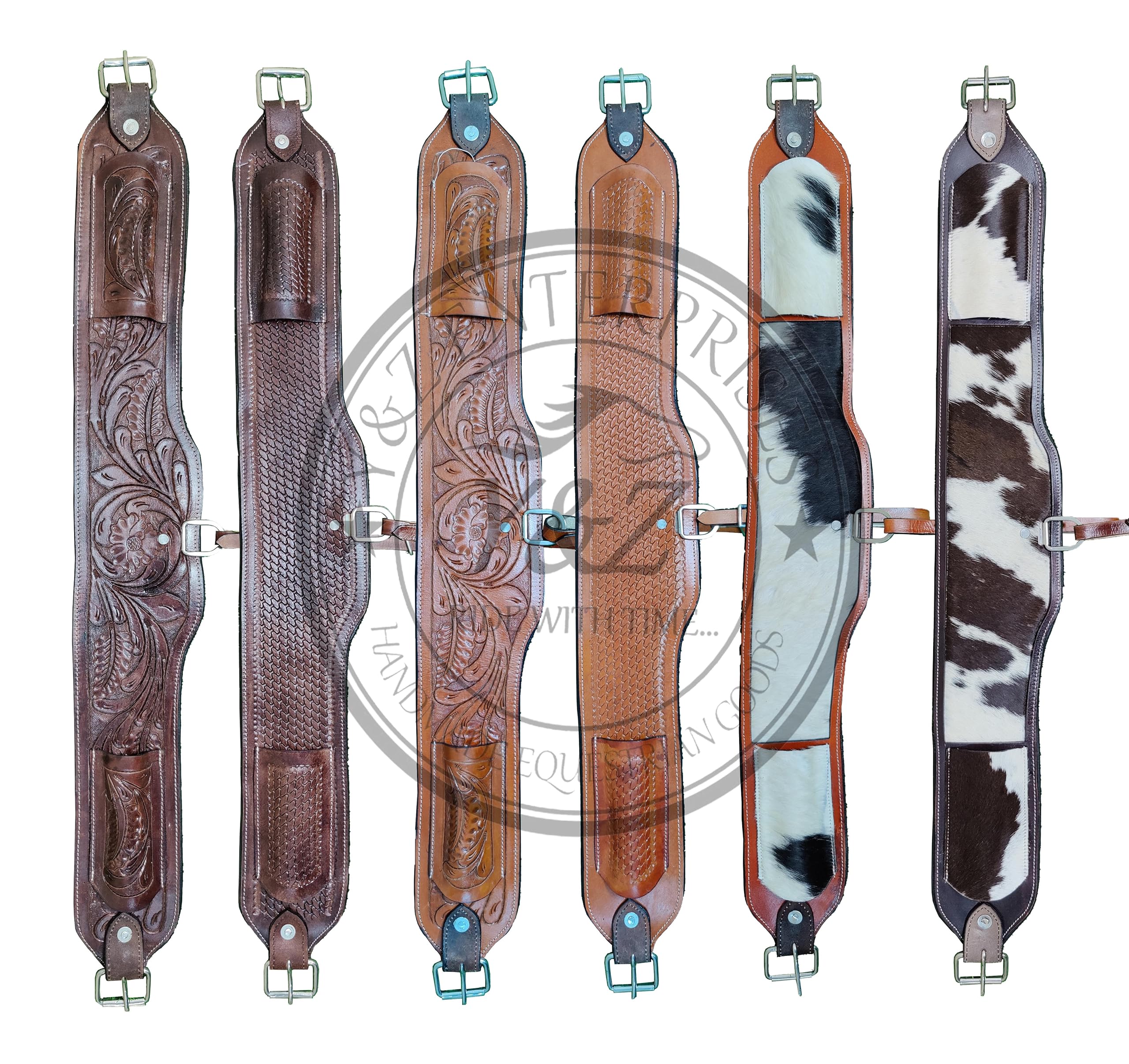 Just Ranch'Just Ranch Western Tooled Padded Leather Rear Flank Back Saddle Cinch Size (38'' x 5'') with Billet Straps Size (28''x1.5'')'