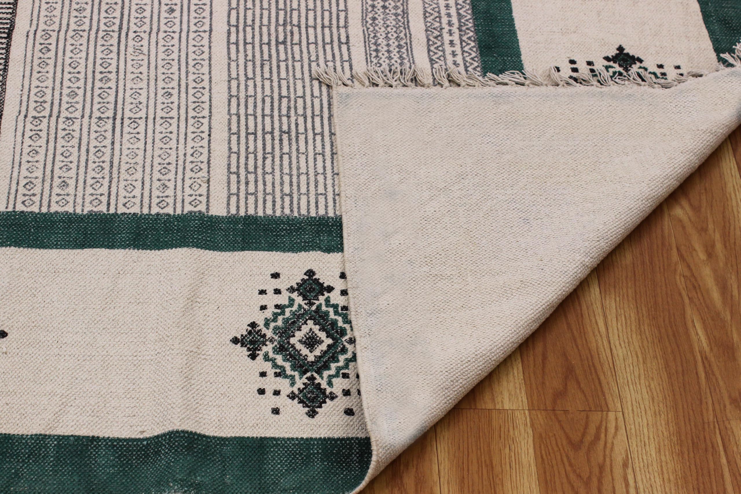 Kelim-Läufer, 6,6 x 35 cm, Flachgewebe, 0,48 cm, handgewaschener Baumwollteppich, für den Innen- und Außenbereich, Läuferteppiche in Türkisblau und Schwarz für Flure, Treppen und Korridore