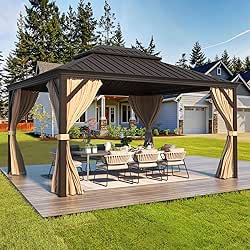 MELLCOM 10'x12' Hardtop Gazebo with Galvanized Steel Double Roof, Canopy