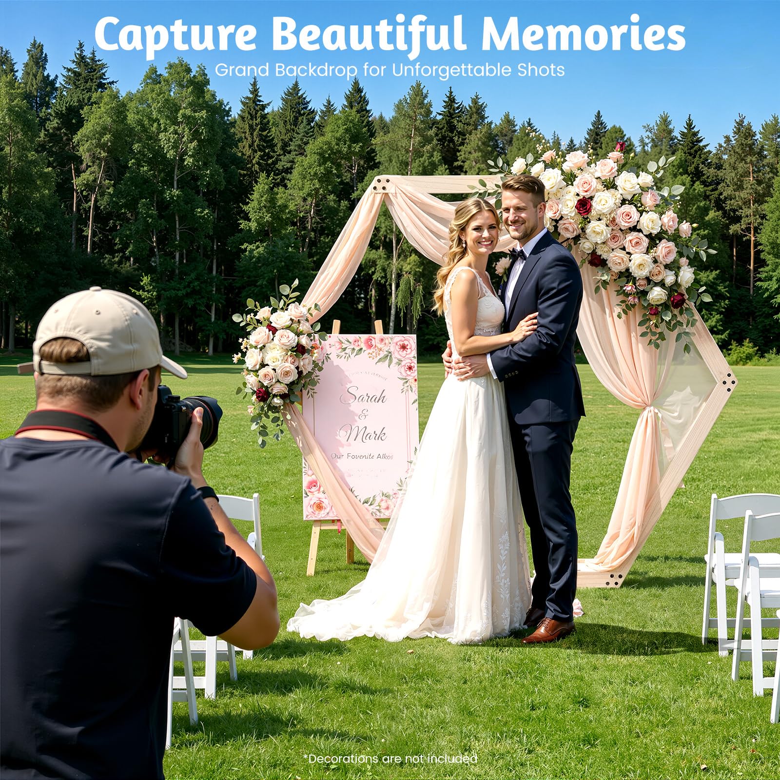 Hochzeitsdeko Holz Hochzeitsbogen Gestell Sechseckige Ballonbogen 2.33m Willkommensschild Hochzeit DIY-Design Ballonständer Outdoor Foto Hintergrund Indoor Party Ständer Retro Tischbogen