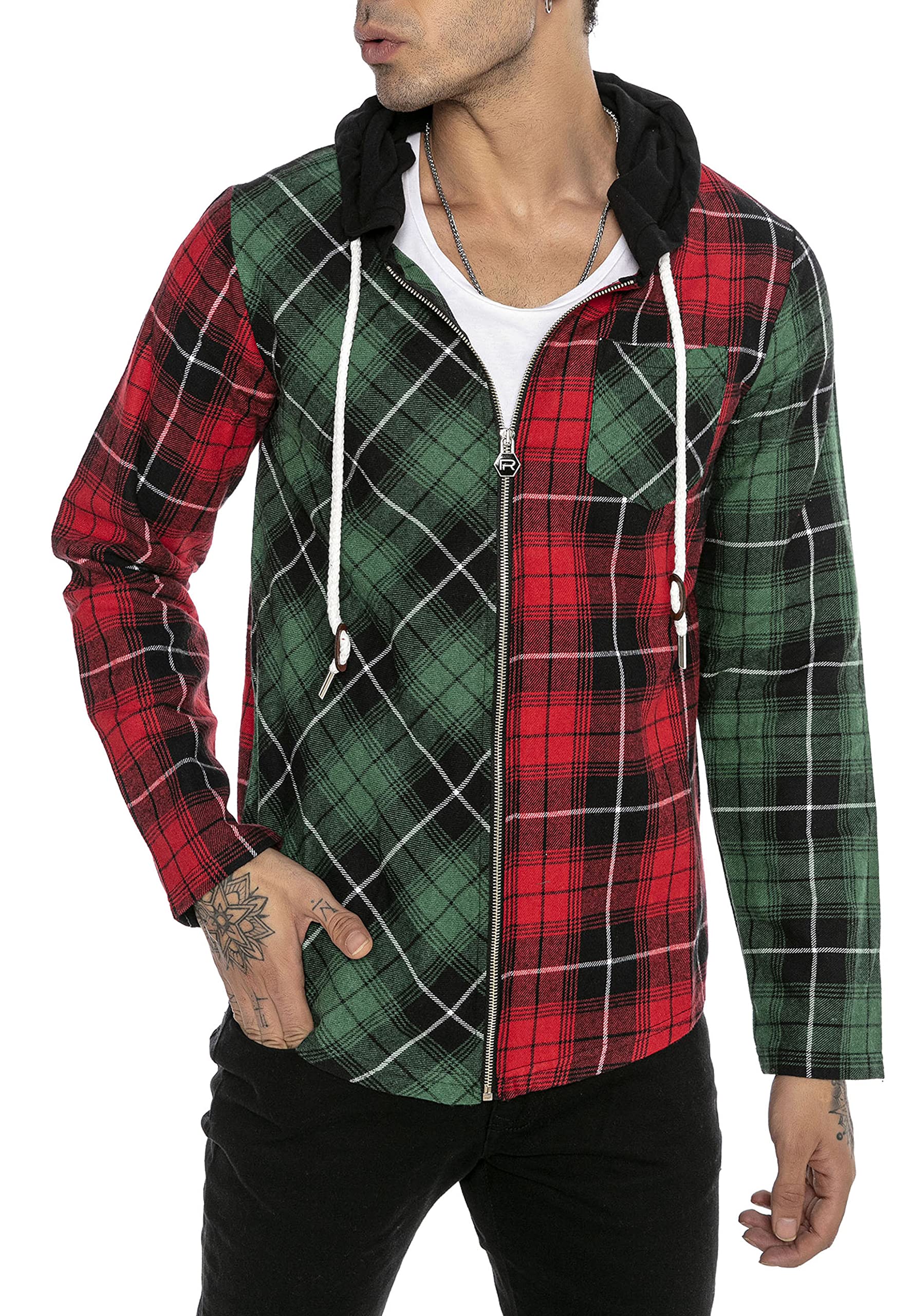 RED BRIDGE Camisa Sudadera de leñador con Capucha a Cuadros de Colores para Hombres