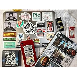 Conquest Journals Supernatural Winchester Brothers Vinyl Sticker Pack, 60 Unique Waterproof Decals, Featuring Sam, Dean, Castiel & Iconic Quotes, Includes 5 Holographic Stickers, Officially Licensed