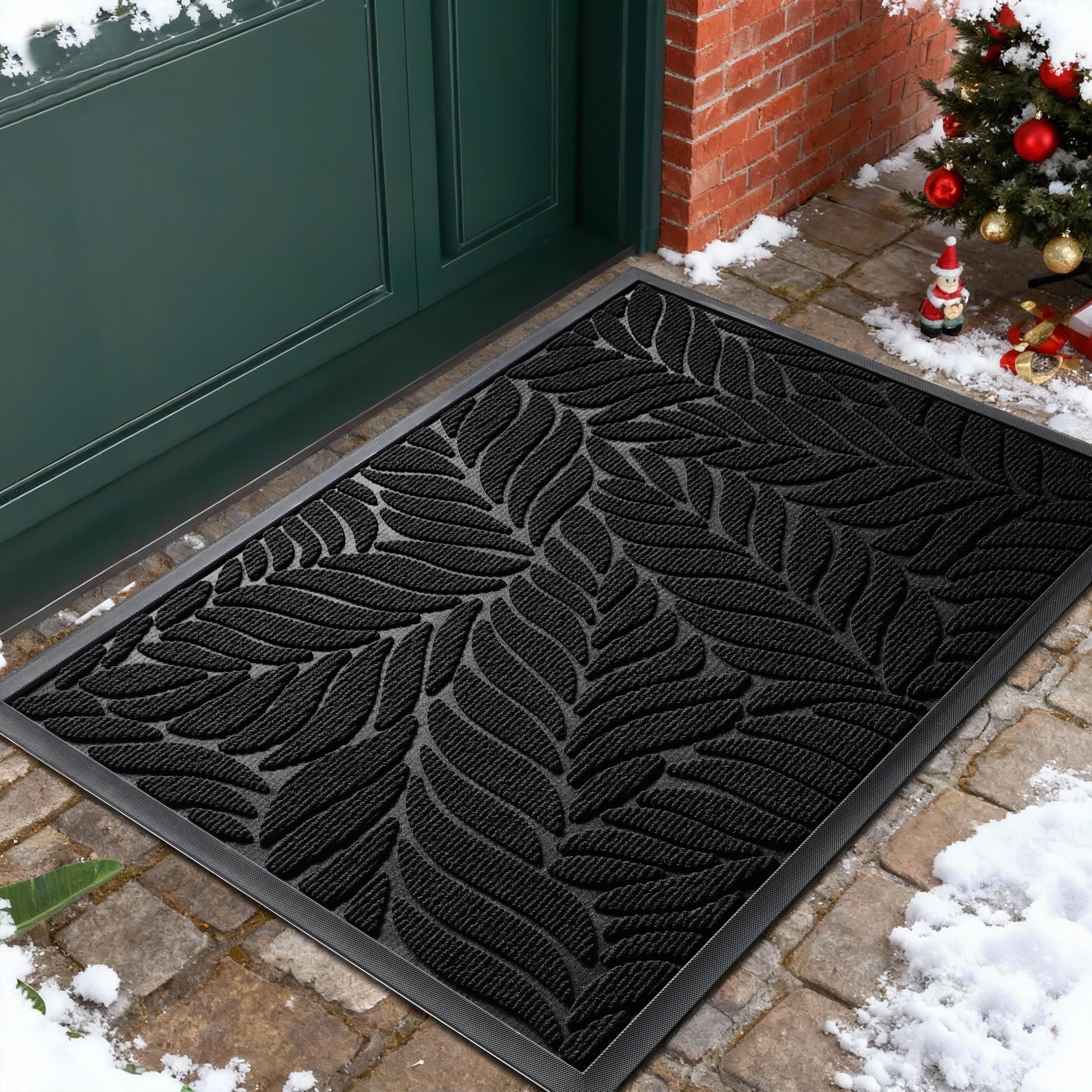 Yimobra Front Door Mat Outdoor Indoor, 29.5x17 All-Season Waterproof Door Mat Outside Entrance, All-Weather Non-Slip Outside Doormat for Garage Patio Entryway, Black