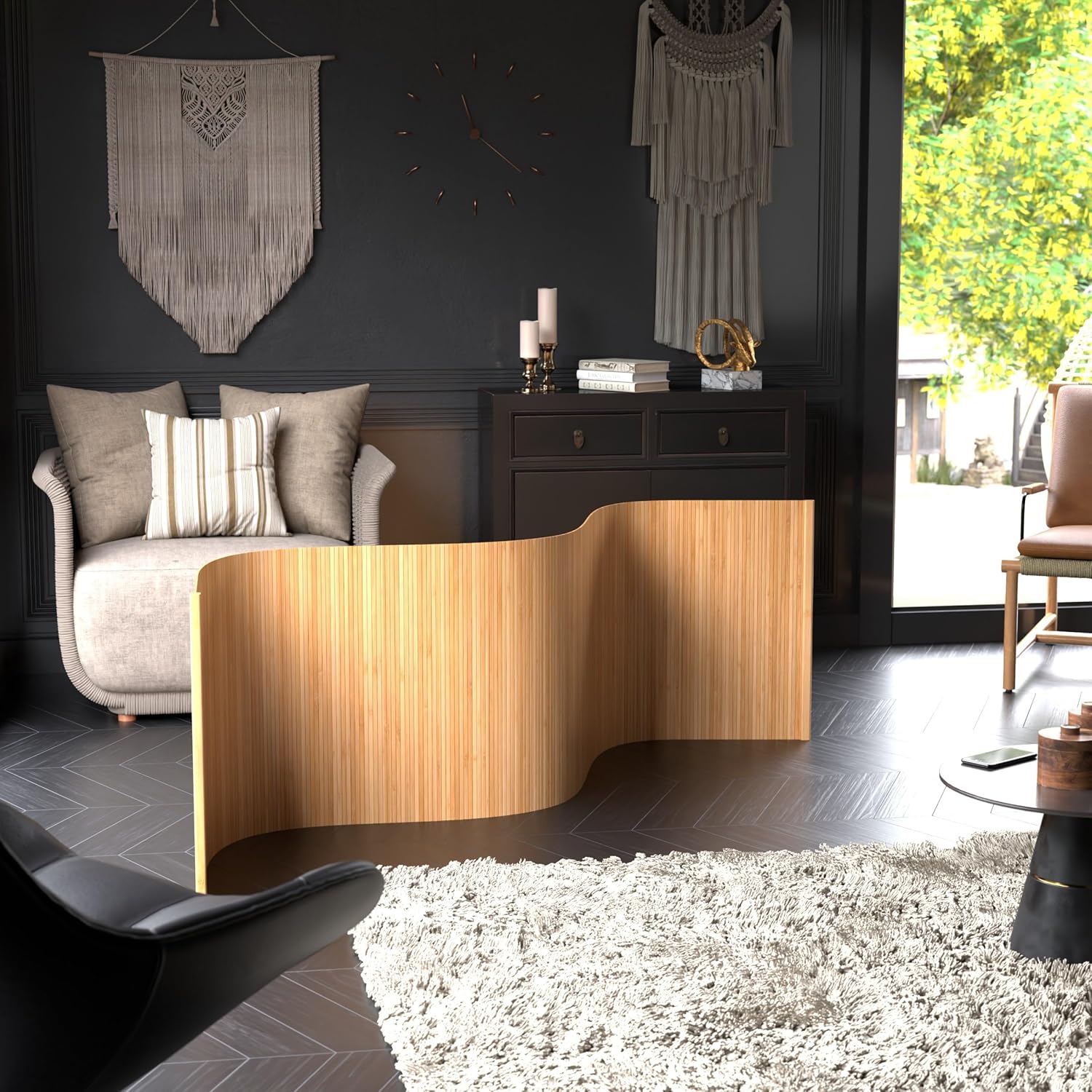 Red Lantern 2 ft. Short Bamboo Wave Screen - Honey