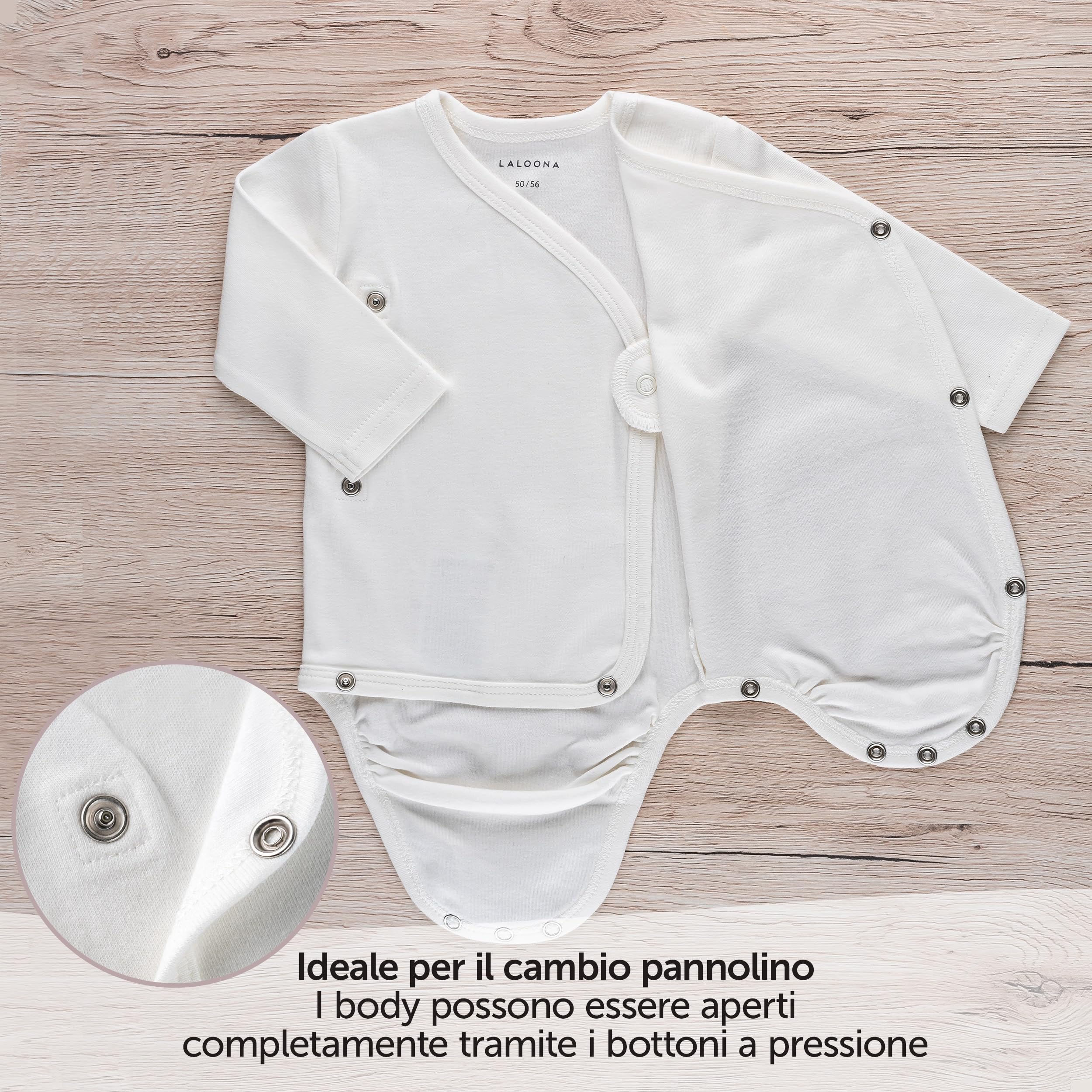 LaLoona Body Neonato Avvolgente Maniche Lunghe 3 Pezzi - Tutine Neonato Cotone con Bottoni, Testato OekoTex Standard 100 -