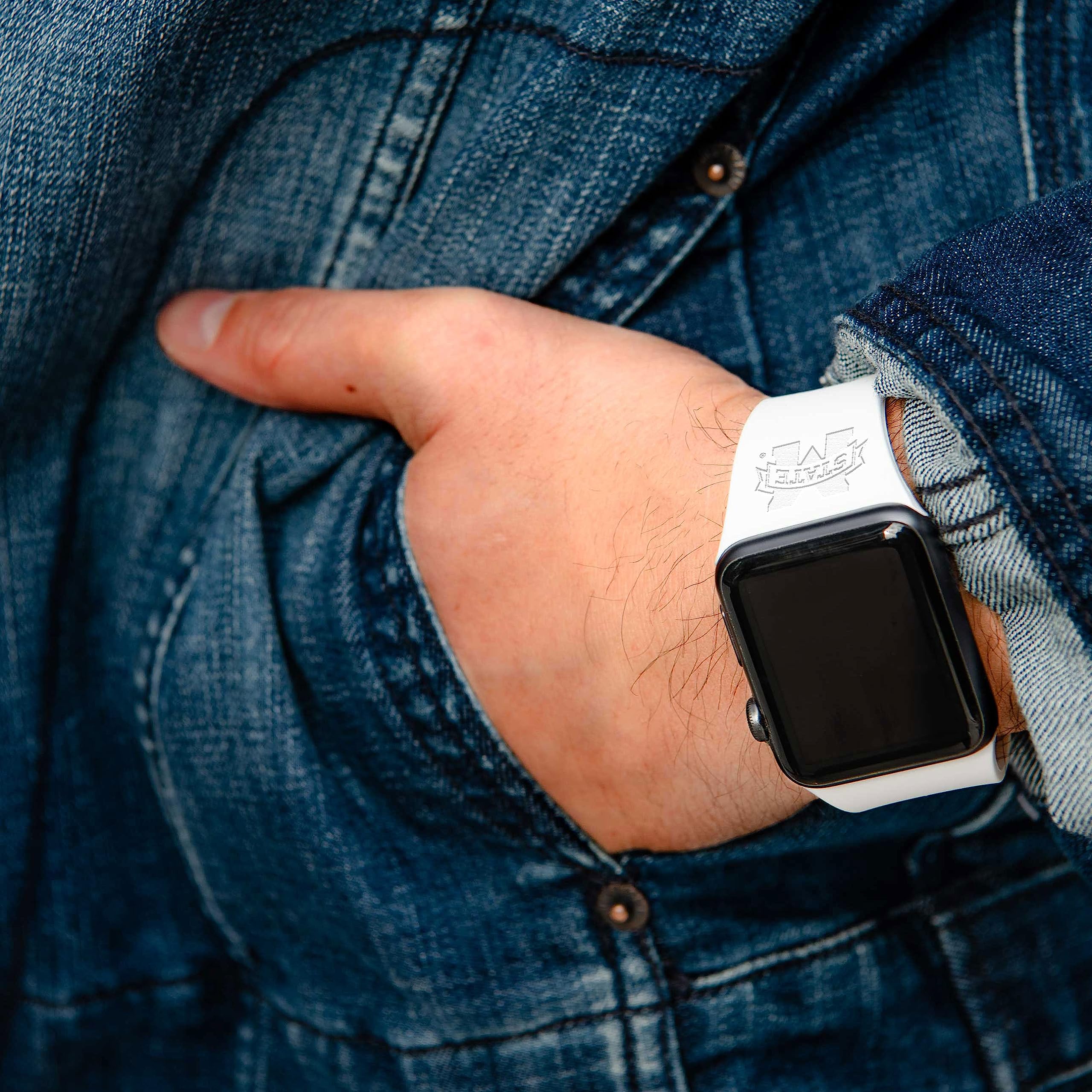 Affinity Bands Mississippi State Bulldogs Engraved Silicone Combo Package Compatible with Apple Watch and AirPods Gen 3 (38/40/41mm White)