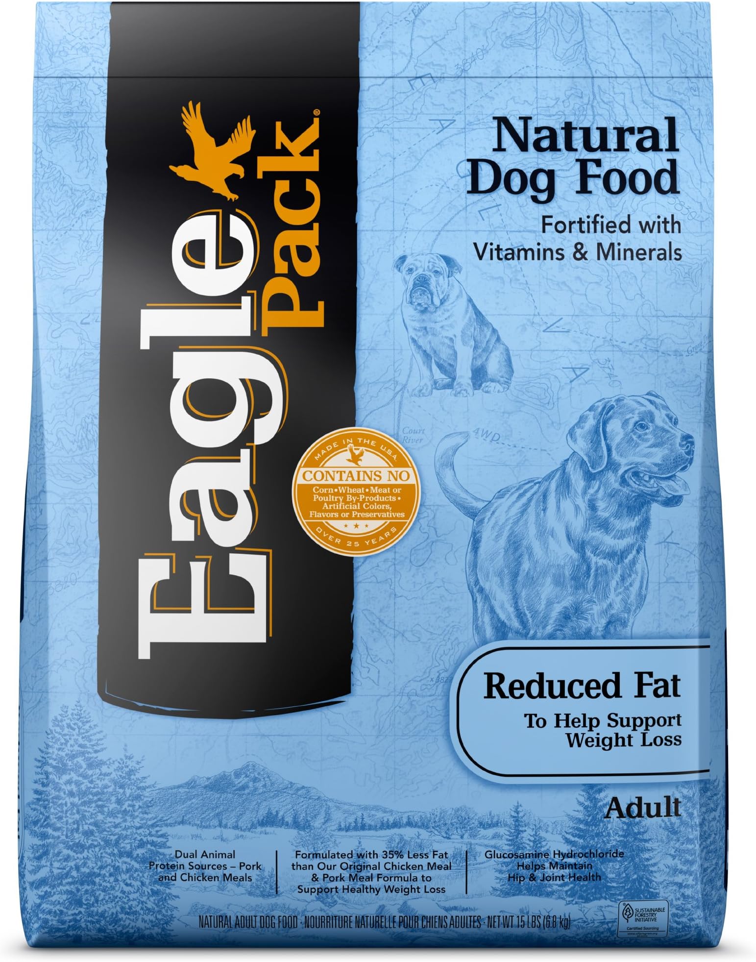 Eagle Pack Natural Dry Reduced Fat Dog Food, Pork, Chicken & Fish, 15-Pound Bag