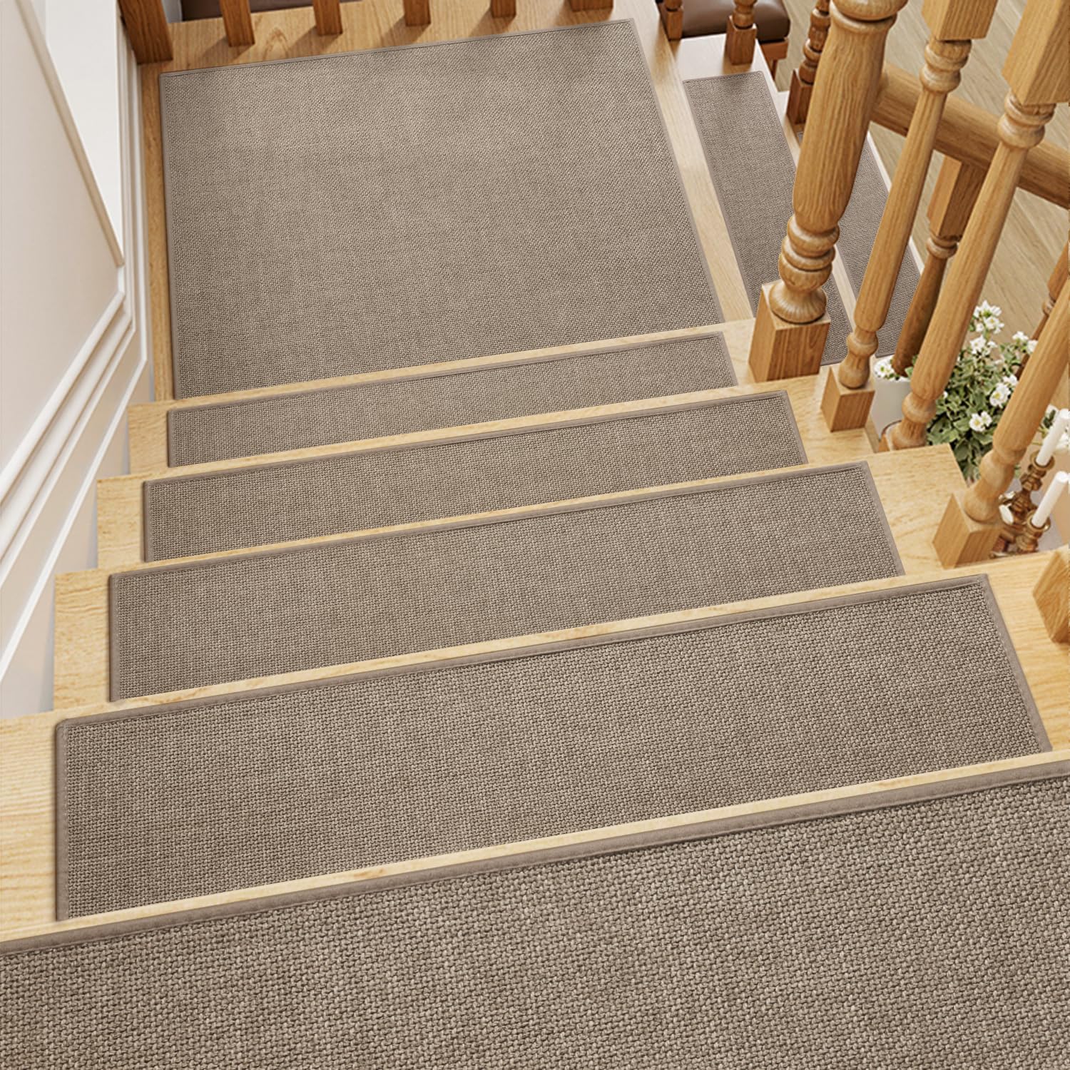 MontVoo Stair-Treads Non Slip Indoor 15PCS, Stair Runner for Wooden Steps Rubber Backing, Carpet Stair Treads Residue Free, Stair Runner Washable Stairs Anti Slip for Kids and Pets 8"x30" Tan