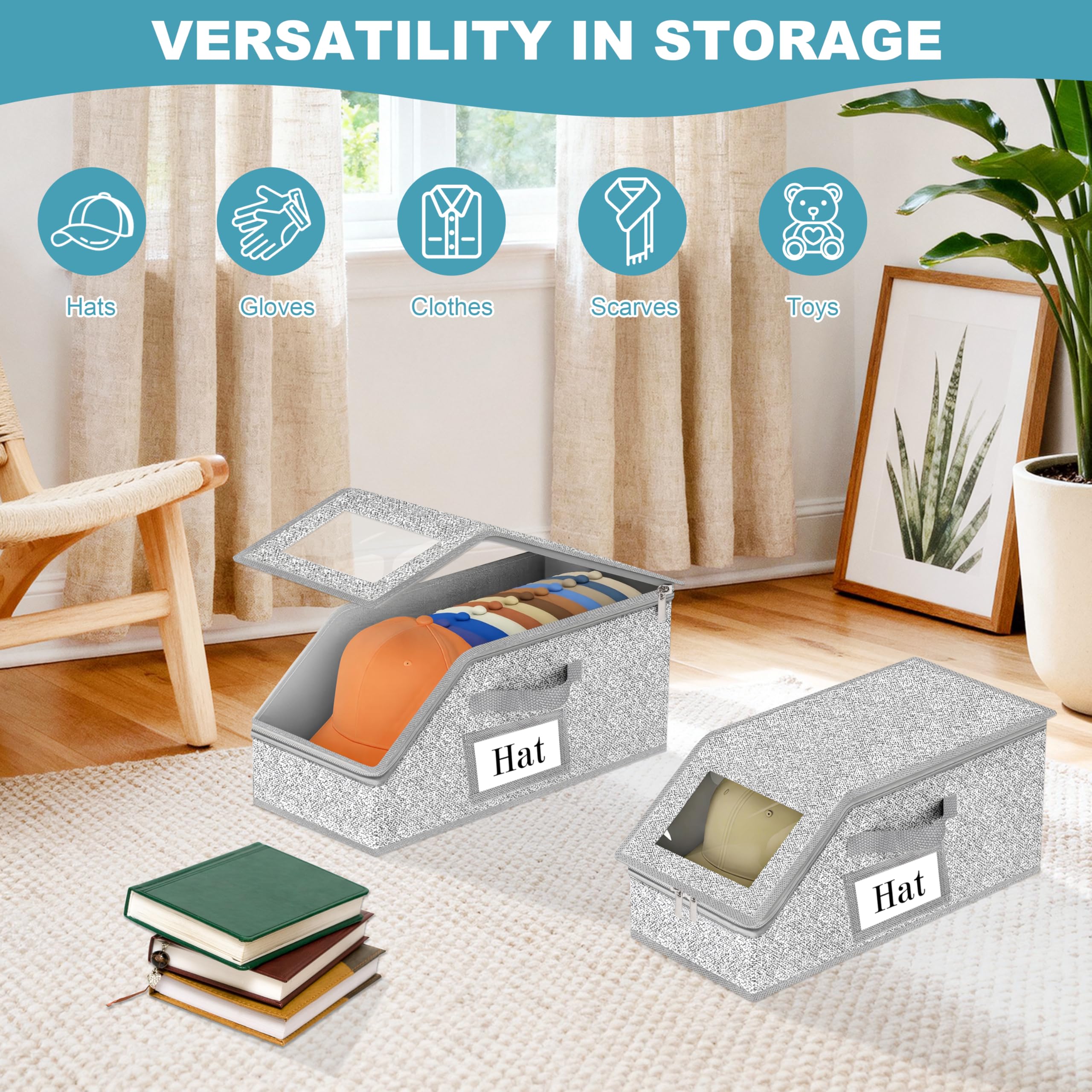 Organizzatore Porta Cappelli Pieghevole Organizzatore Armadio Anti-Polvere Grande Capacità Portacappelli con Chiusura a Zip e Tessuto Traspirante per Armadio Scaffale Guardaroba 2 Pezzi Grigio