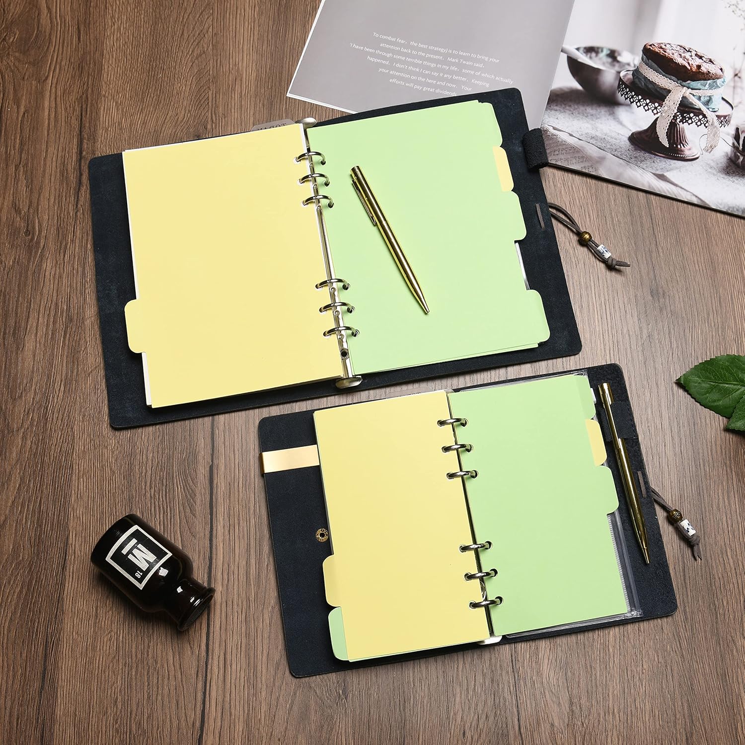WONDERPOOL Leather Journal A5 Refillable 6 Ring Binder Notebook with Lined Paper and Pen,Writing Diary for Work Travel and Agenda Plan (A5, Grey)