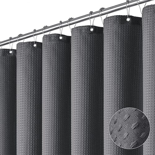 Dynamene Cortina de ducha extra larga de 96 pulgadas de largo, cortina de baño de tela gruesa con peso de punto gofre, juego de cortina de baño