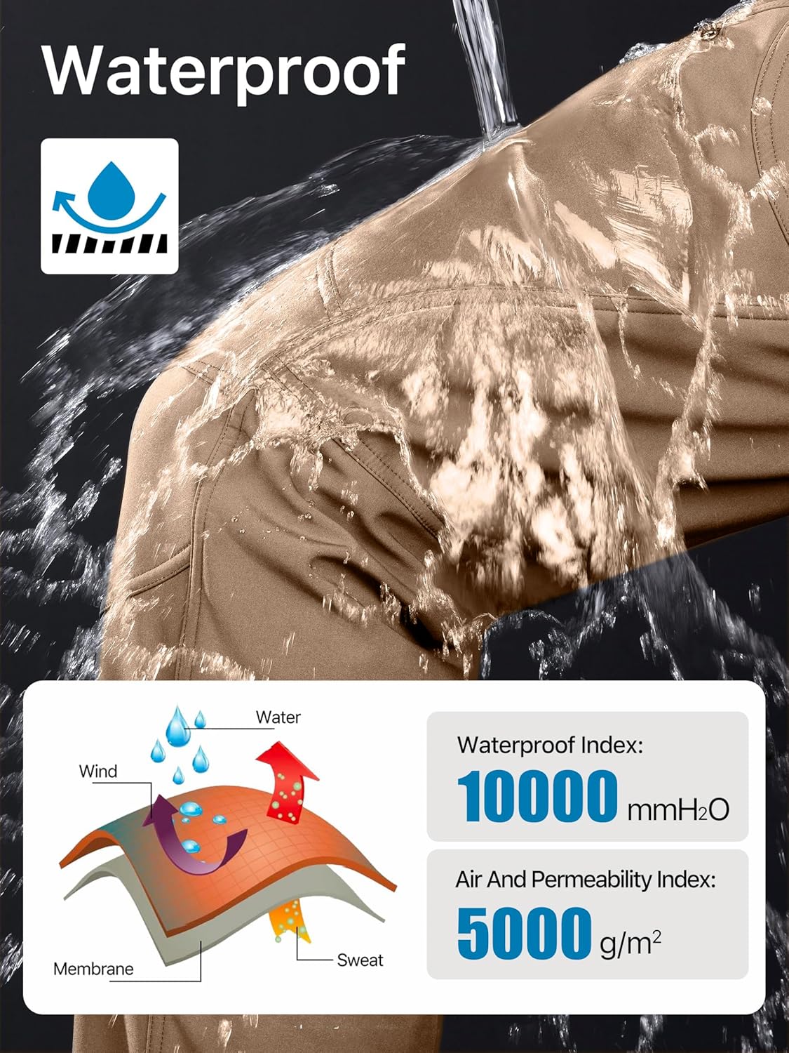 FREE SOLDIER Men's Fleece Lined Outdoor Cargo Hiking Pants Water Repellent Softshell Snow Ski Pants with Zipper Pockets - Image 5