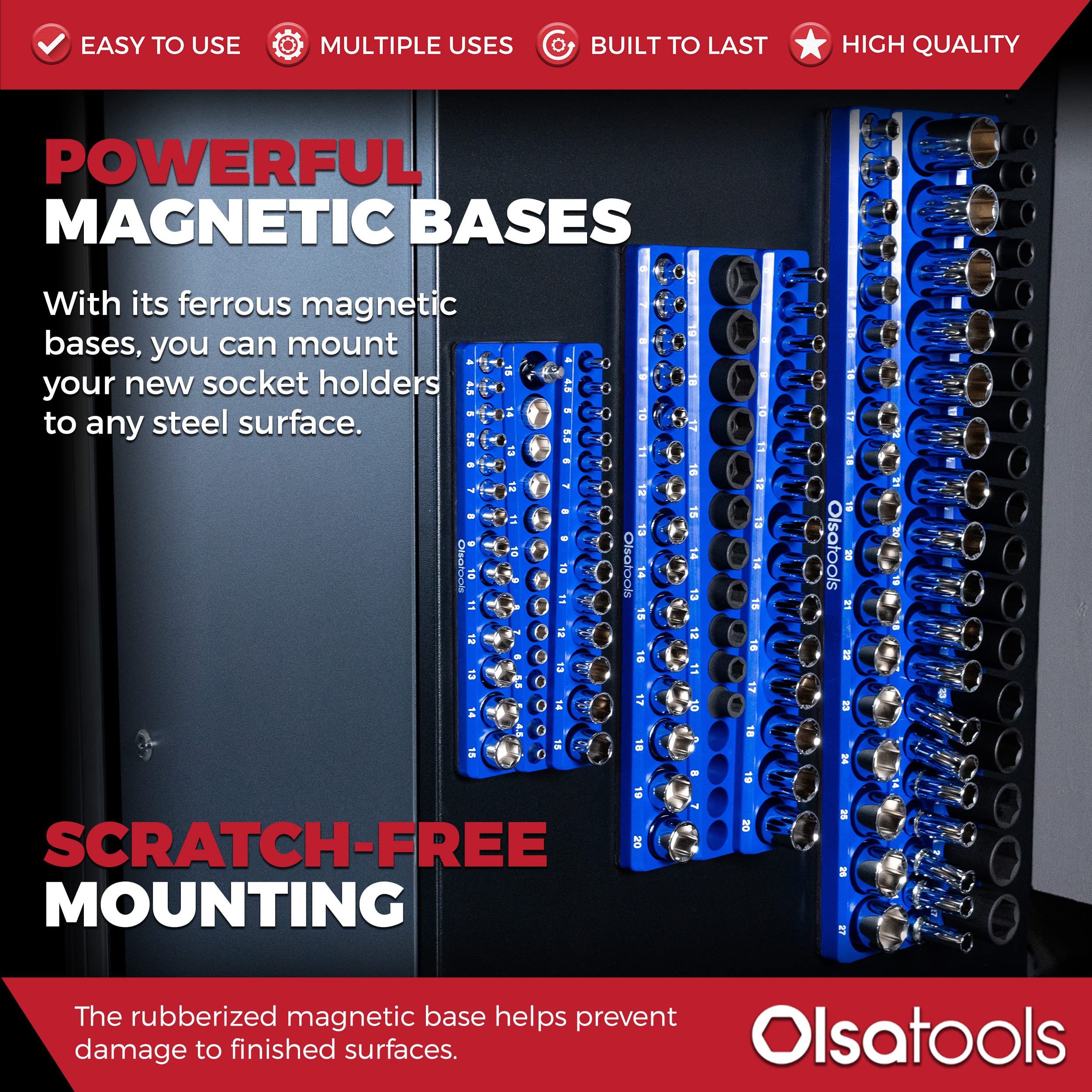 Olsa Tools Magnetic Socket Organizer | 1/4-inch Drive | SAE