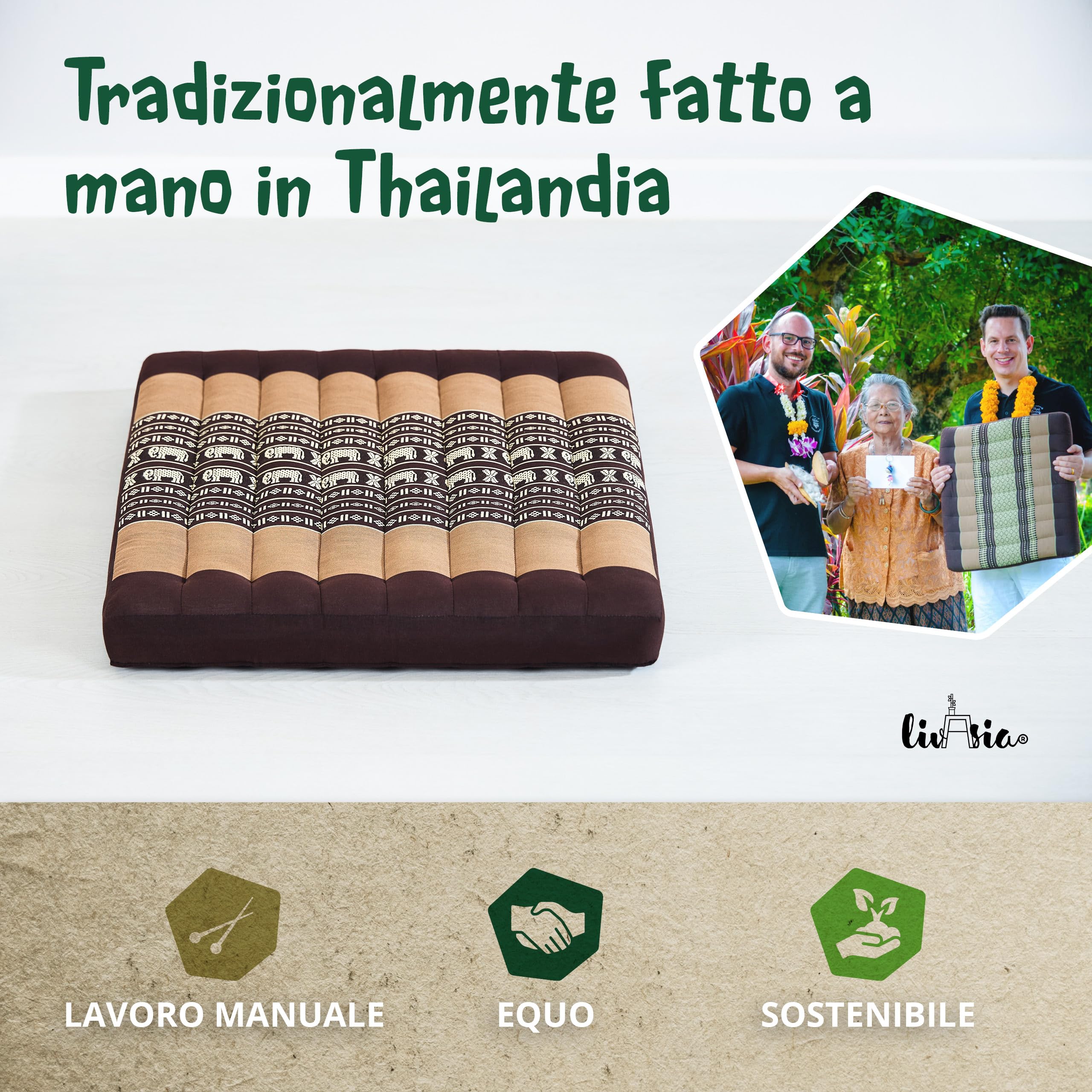 livasia cuscino coprisedia grande - 50x50x6cm - cuscino per pavimento indoor/outdoor, cuscino meditazione yoga, mobili in pallet, cuscino impunturato per sedia e panchina (Marrone/Elefanti)