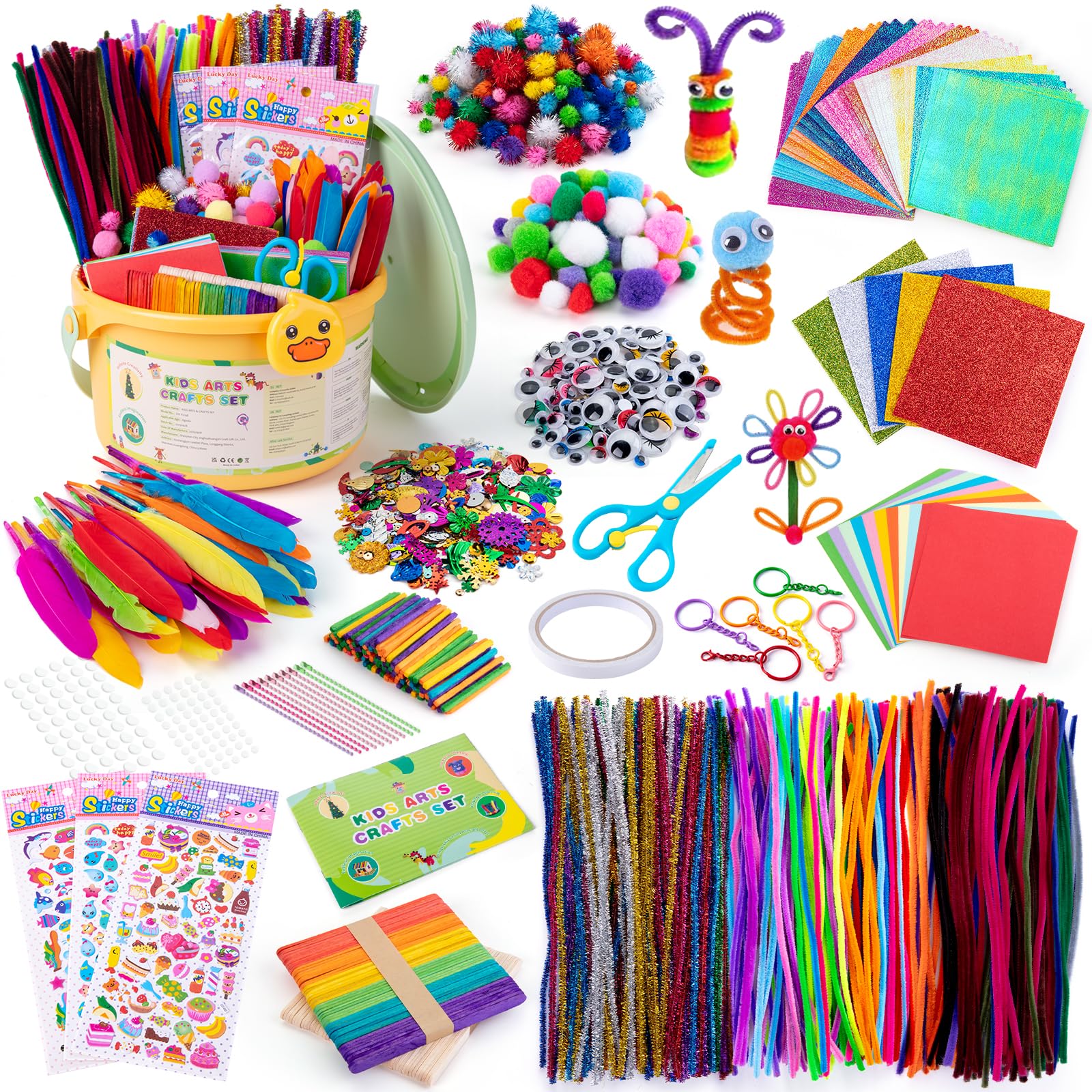 Sundaymot 5000 Bastelset Kinder, DIY Kreativ Scrapbooking Basteln Bastelkoffer mit Pfeifenreiniger, Pompons, Kulleraugen, Federn, Bastelbedarf Bastelmaterial Set für Mädchen Jungen 3+ Jahre Geschenke