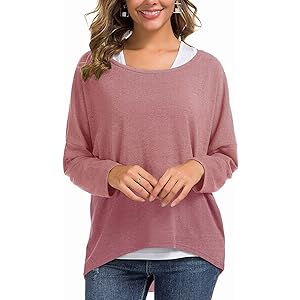UGET Women's Oversized Baggy Tops Loose Fitting Pullover Casual Blouse T-Shirt Sweater Batwing Sleeve XX-Large Purple Red