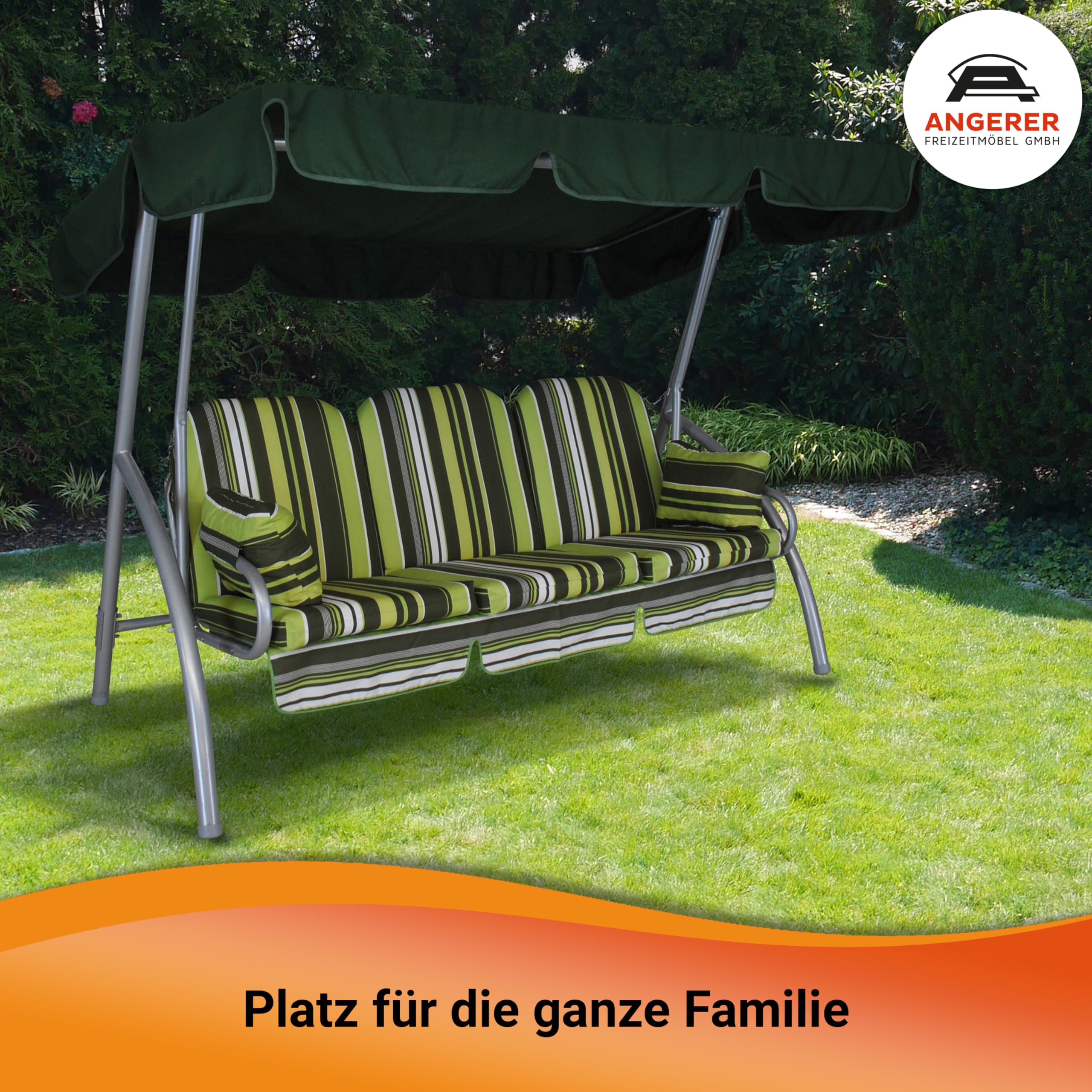 ANGERER Hollywoodschaukel Deluxe grün gestreift | Gartenschaukel Made in Germany, Schaukel zum Sitzen und Entspannen, einfache Montage