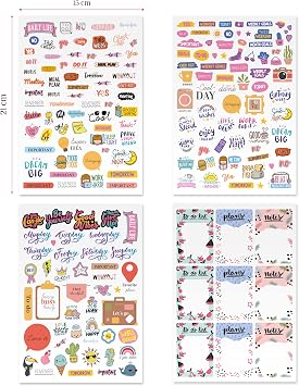 colortouch Sticker Set - Kızlar, Gençler ve Yetişkinler için 400 Adet Çıkartma Seti - Scrapbook Sticker Kitabı - Laptop, Günlük, Ajanda ve Planner için Bullet Journal Sticker Koleksiyonu