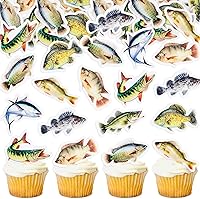 Cyodoos 40pcs Edible Fish Cupcake Toppers - Fishing Theme for Baby Shower, Boys Girls Birthday, Tropical Under Sea Party Cake Decor