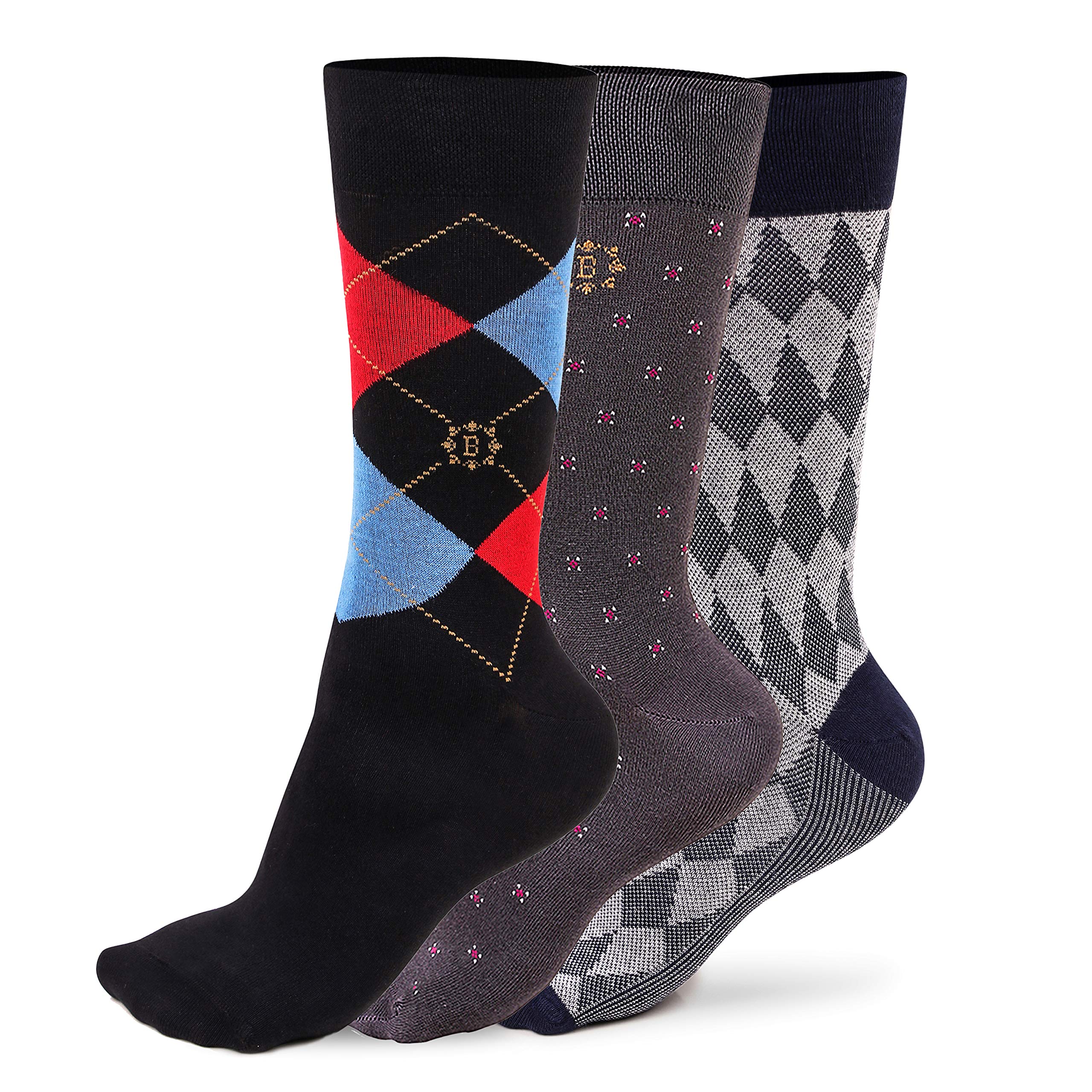 BURCHMARQTrinity, Socks for Men, Premium Combed Cotton, Combo Pack of 3 Pairs, Size UK 6 to 8 (24 to 26 cm), Crew Length, Seamless, Formal and Dress Socks