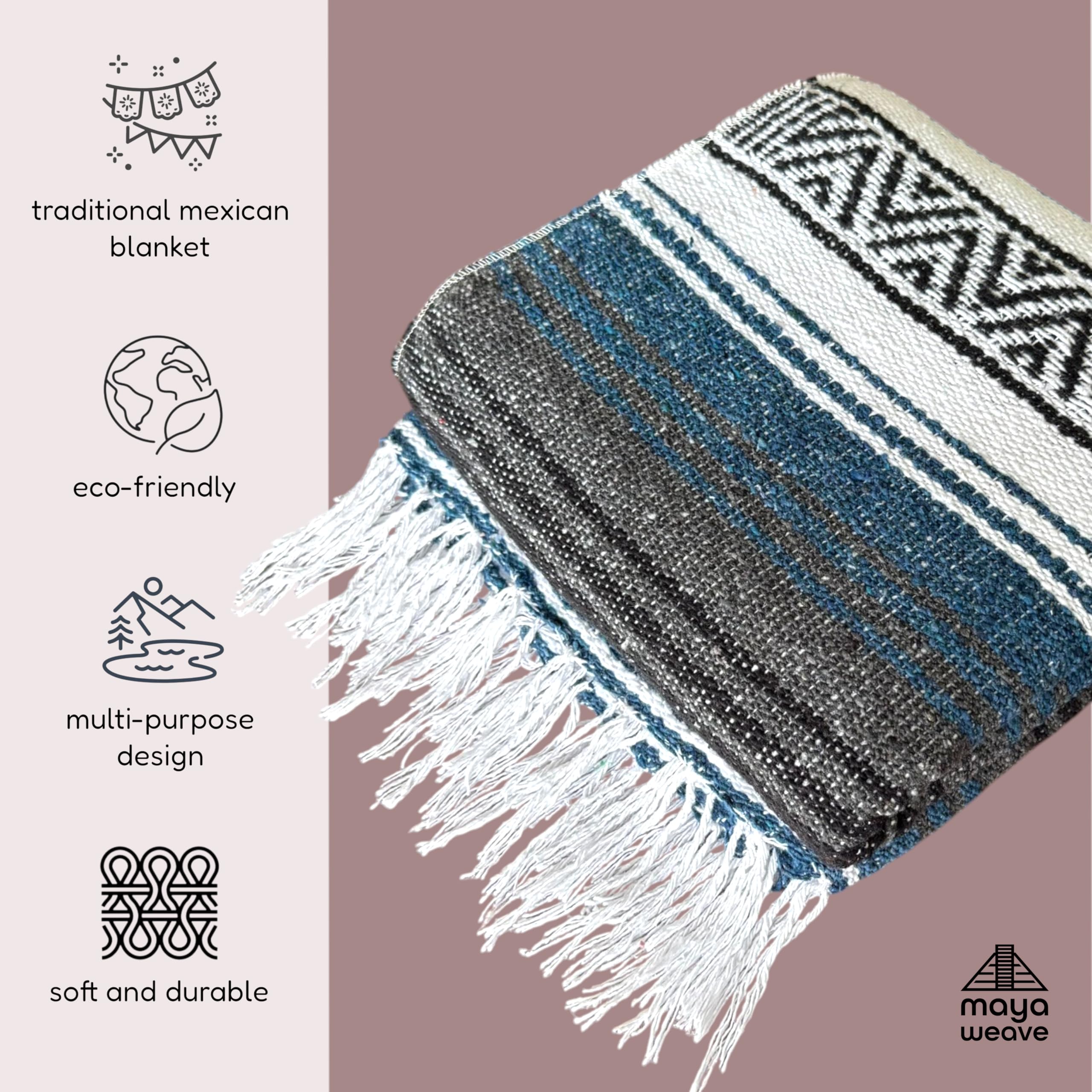 Traditional Handwoven Mexican Blanket, Large Falsa Serape - Soft & Durable - Vibrant Beach, Picnic, Yoga & Camping Mat - Lightweight Boho Throw 70