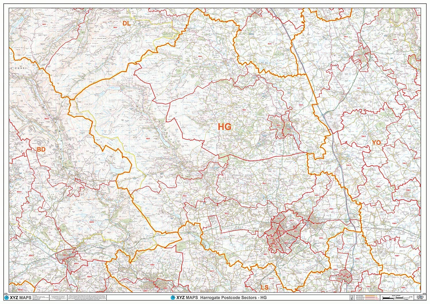 Harrogate - HG - Postcode Wall Map - Paper