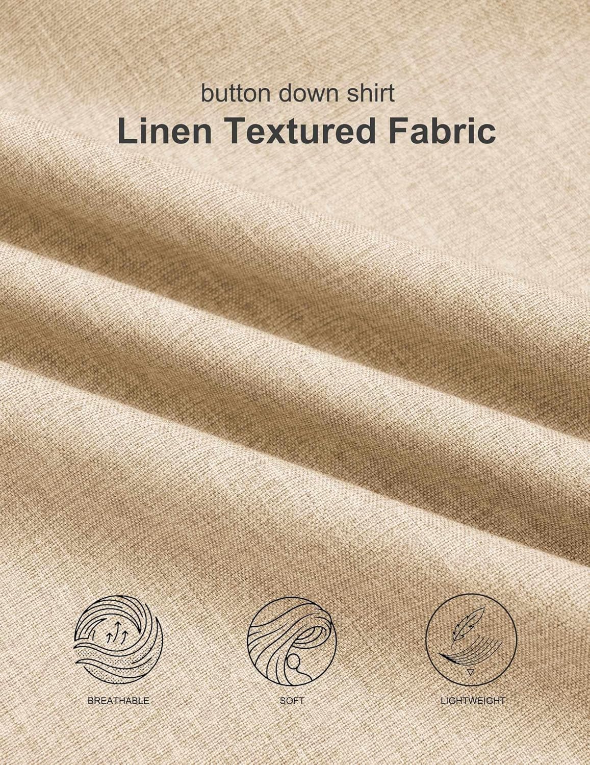 COOFANDY Mens Button Down Shirt Short Sleeve Casual Shirts Summer Beach Wedding Linen Shirt with Pocket - Image 6