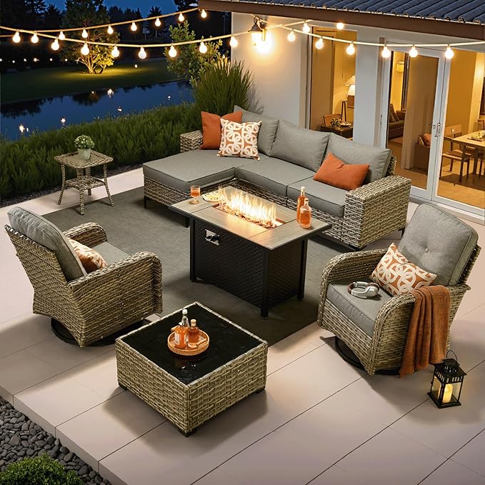 9-Piece Modular Outdoor Sectional with Fire Pit Table