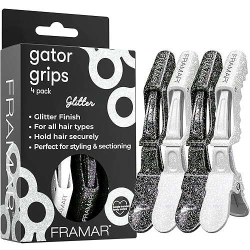 FRAMAR Glitter Hair Clip Set - Alligator Clips For Hair Styling, Hair Styling Clips Sectioning, Glitter Hair Clips For Women Styling, Salon Hair Clips – Firm Hold Without Slipping – 4 Pack - 1 Count (Pack of 4) - Glitter