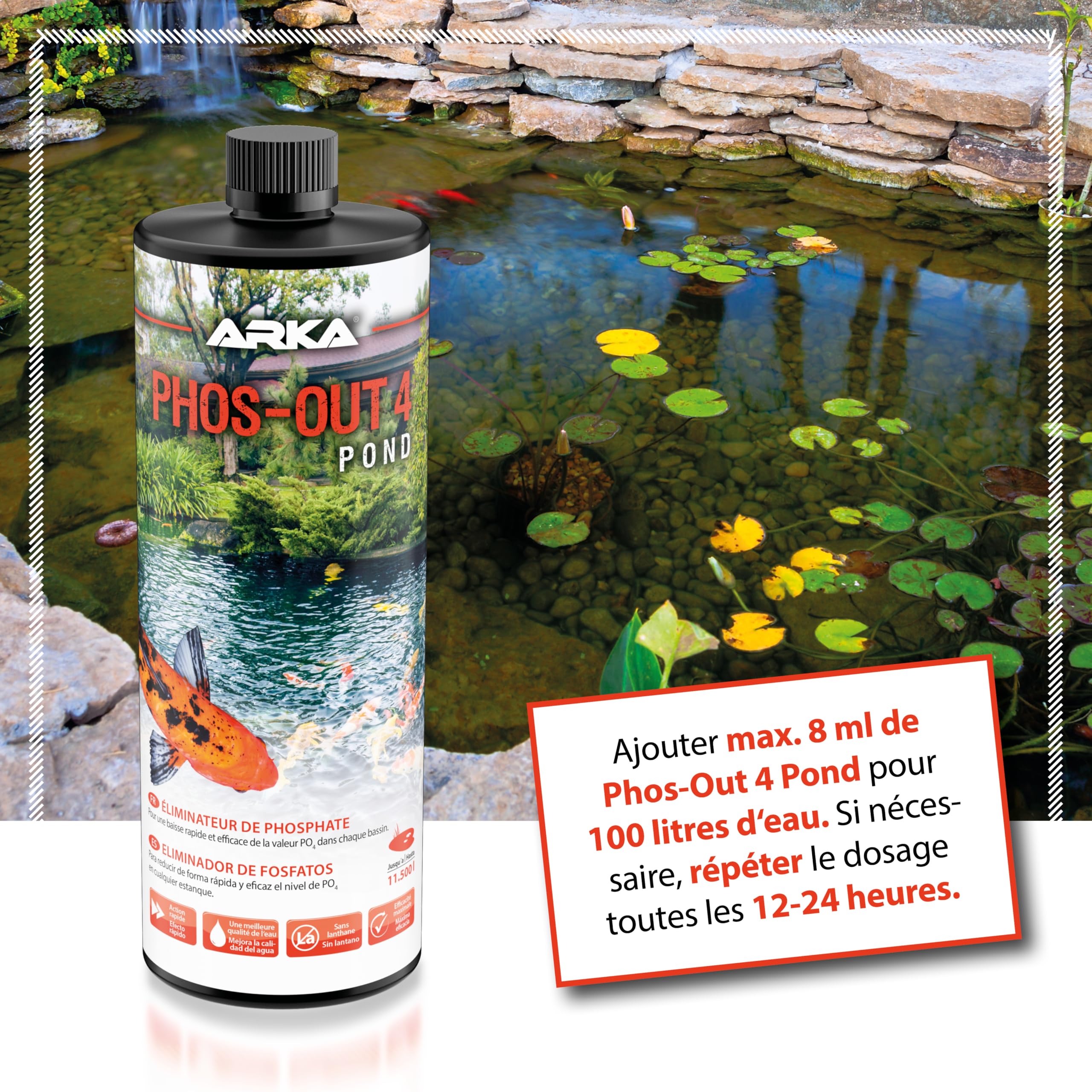 Anti-Phosphates pour Bassin 946 ML - Phos-Out 4 Réduction PO4 | anti-phosphates, sans lanthane, baisse rapide du PO4, contre algues, bassin de baignade, bassin de jardin, bassin à koïs