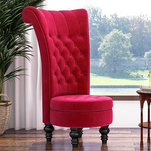 Miniatura 12 de MU Silla de respaldo alto de terciopelo holandés, muebles de sala de estar, asiento de acento real, sillas de trono, estilo simplemente elegante