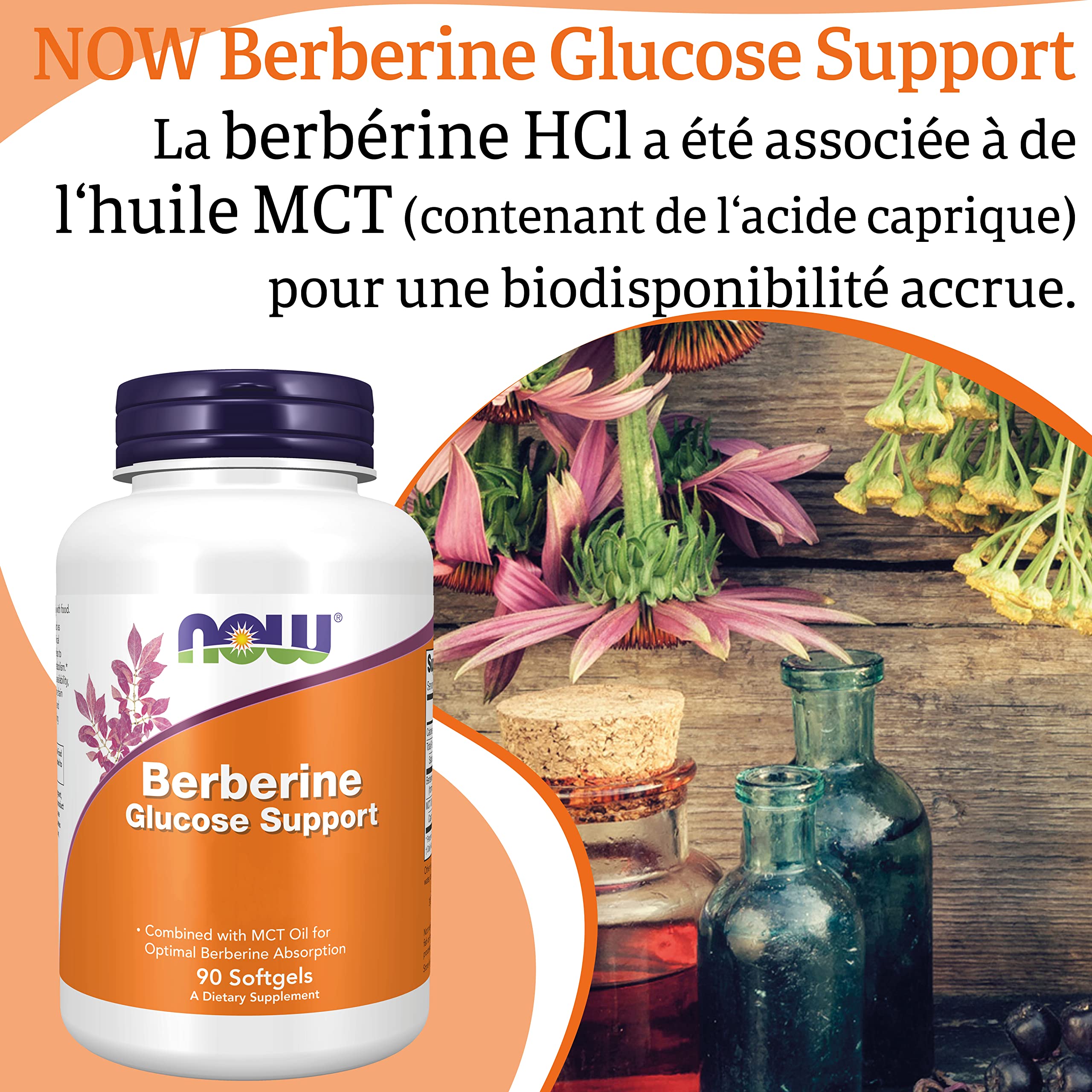 Now Foods Berberine Glucose Support, 400 mg de berbérine par capsule, 60 capsules vegan de berbérine, berbérine HCl pure issue de Berberis aristata avec huile MCT, 1 capsule par jour