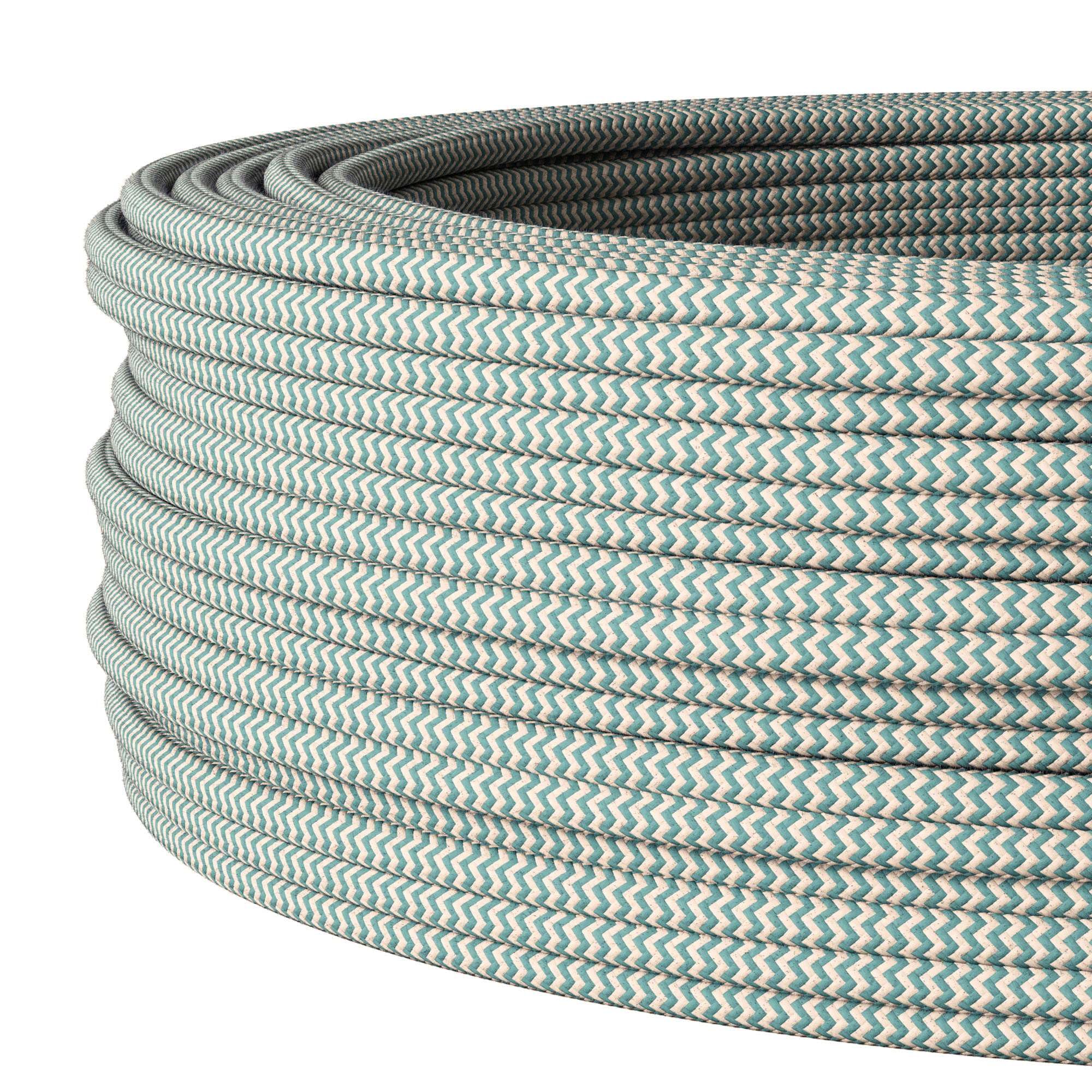 Kabel tekstylny do elastycznej instalacji elektrycznej (H05VV-F), kabel materiałowy 3 x 1,5 mm², kabel tekstylny natynkowy, kabel instalacyjny, zielony lniany - 10 metrów