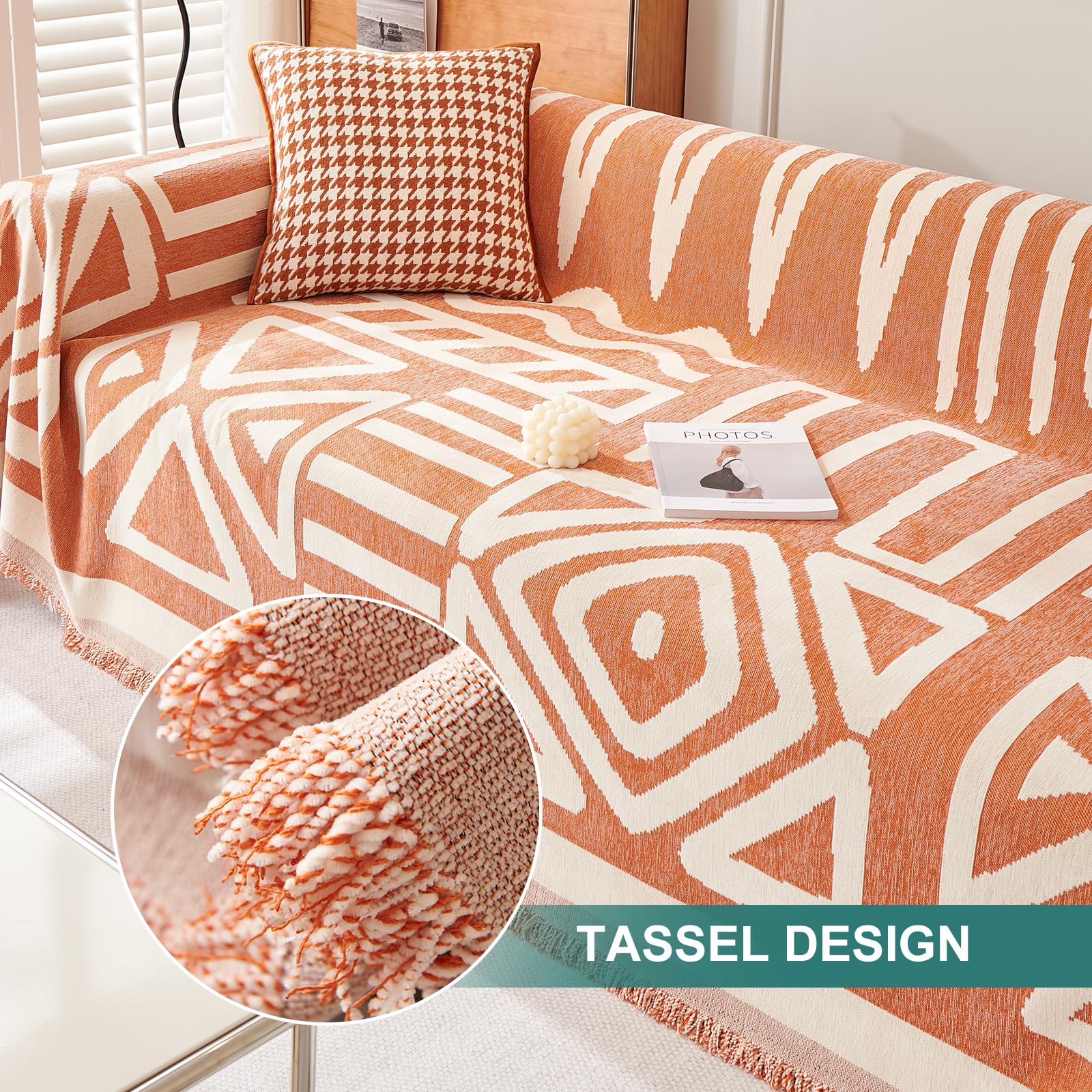 VanderHOME Multifunctional Chenille Tassels Sofa Throw Blankets,Throws for Sofa Blanket Bed Throw for Bedroom Couch, Travel - Image 3